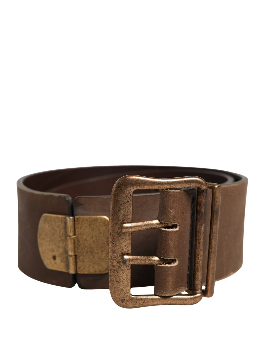 Ceinture Ermanno Scervino en Cuir Marron avec Boucle Large en Métal Doré