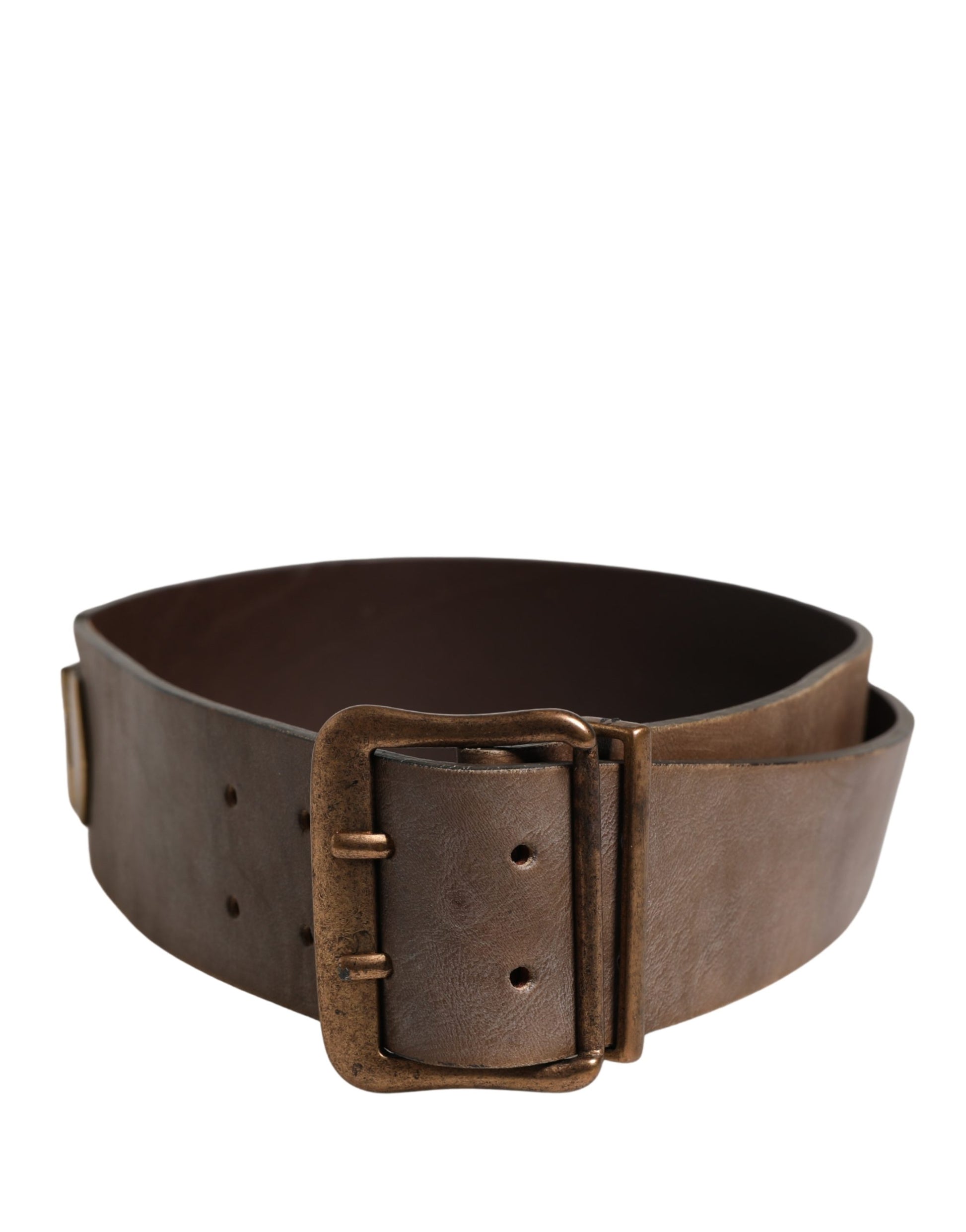 Ceinture Ermanno Scervino en Cuir Marron avec Boucle Large en Métal Doré