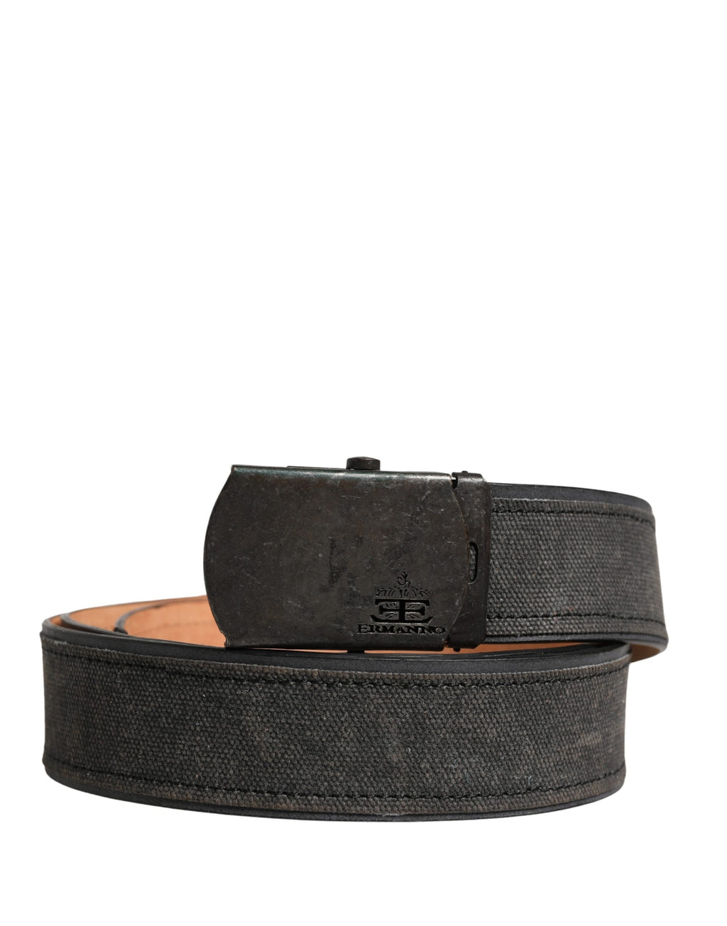Ceinture Ermanno Scervino en cuir noir, coton et boucle ardillon métallique siglée