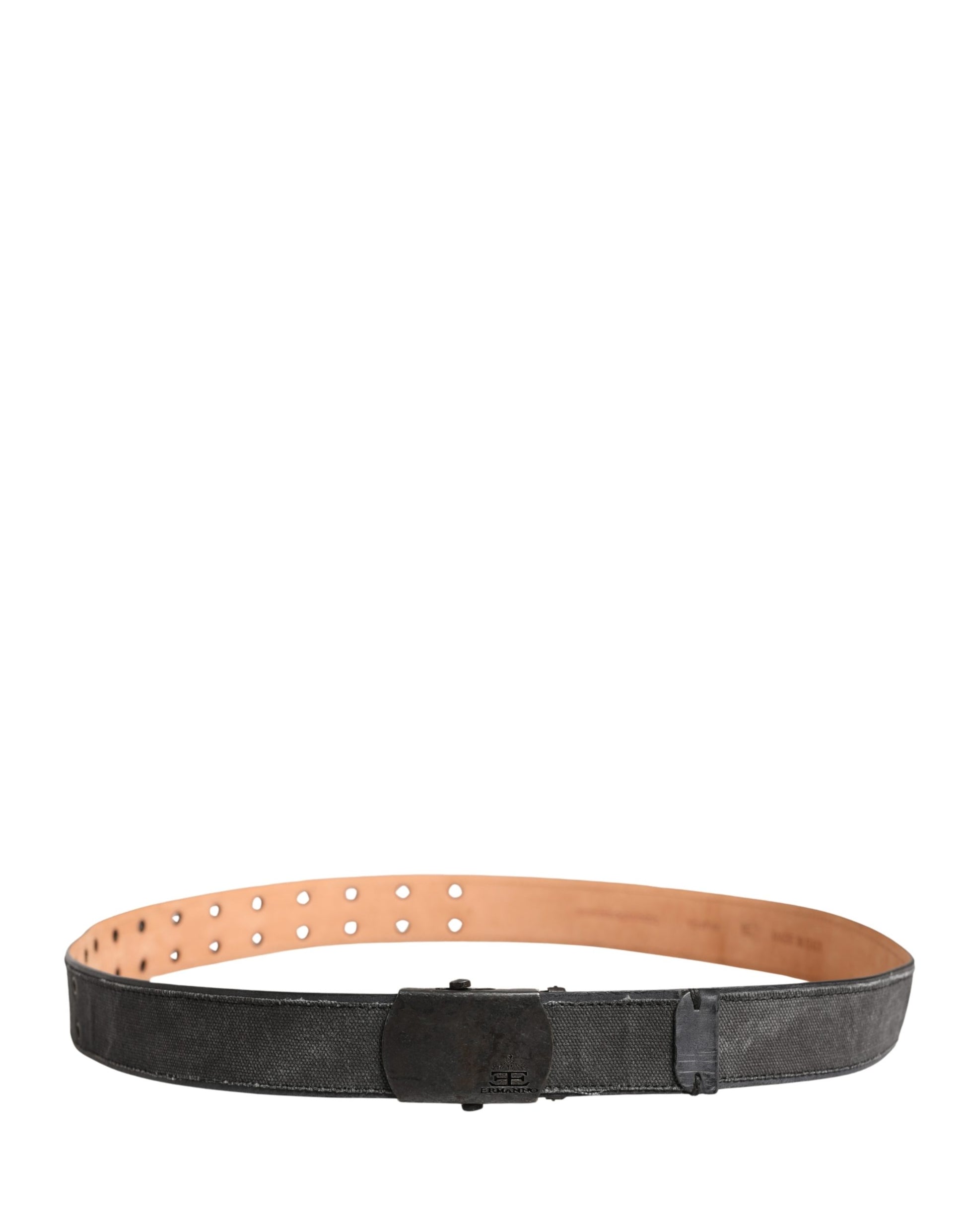Ermanno Scervino Black Leather Cotton Logo Metal Buckle Belt