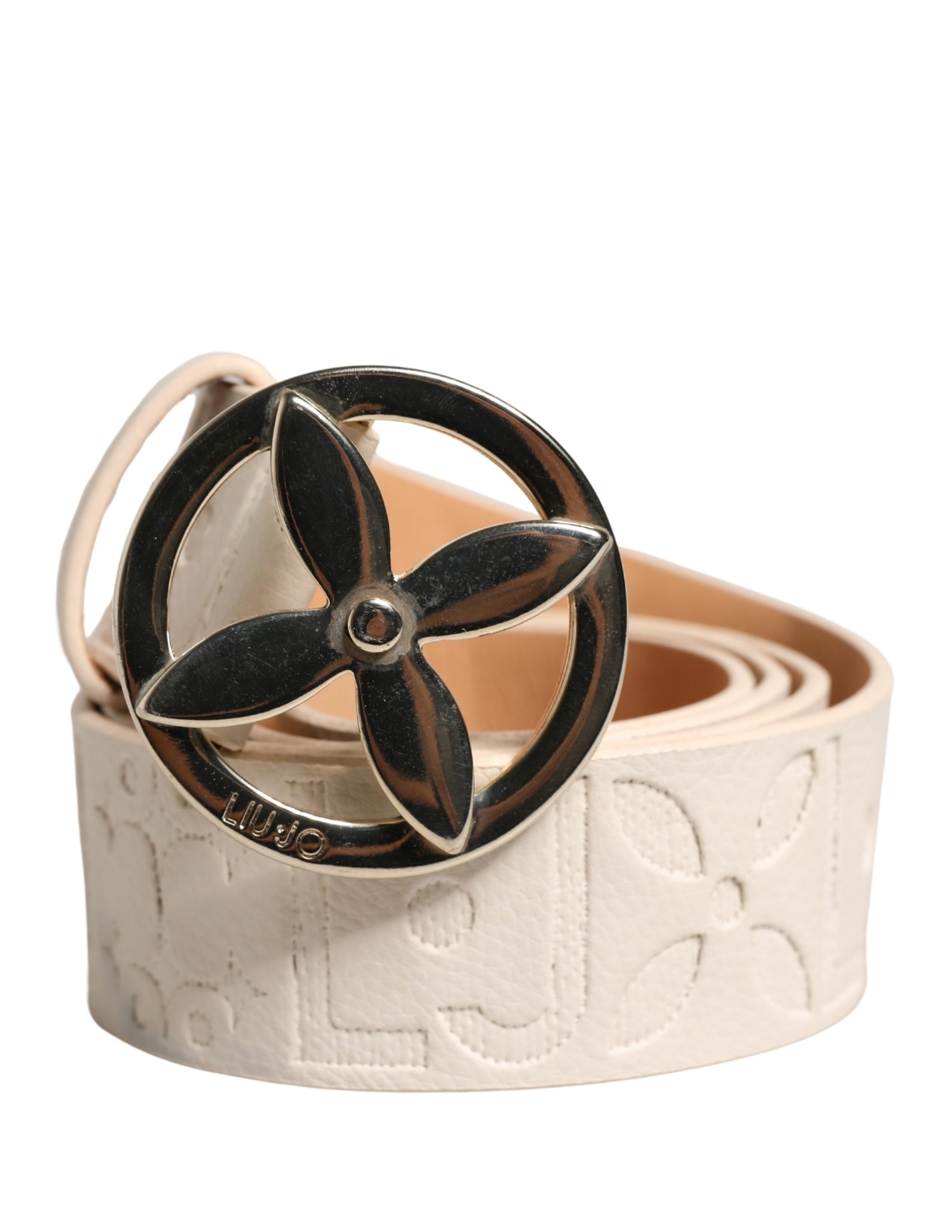 Ceinture large femme Liu Jo en cuir beige avec boucle ardillon en métal argenté