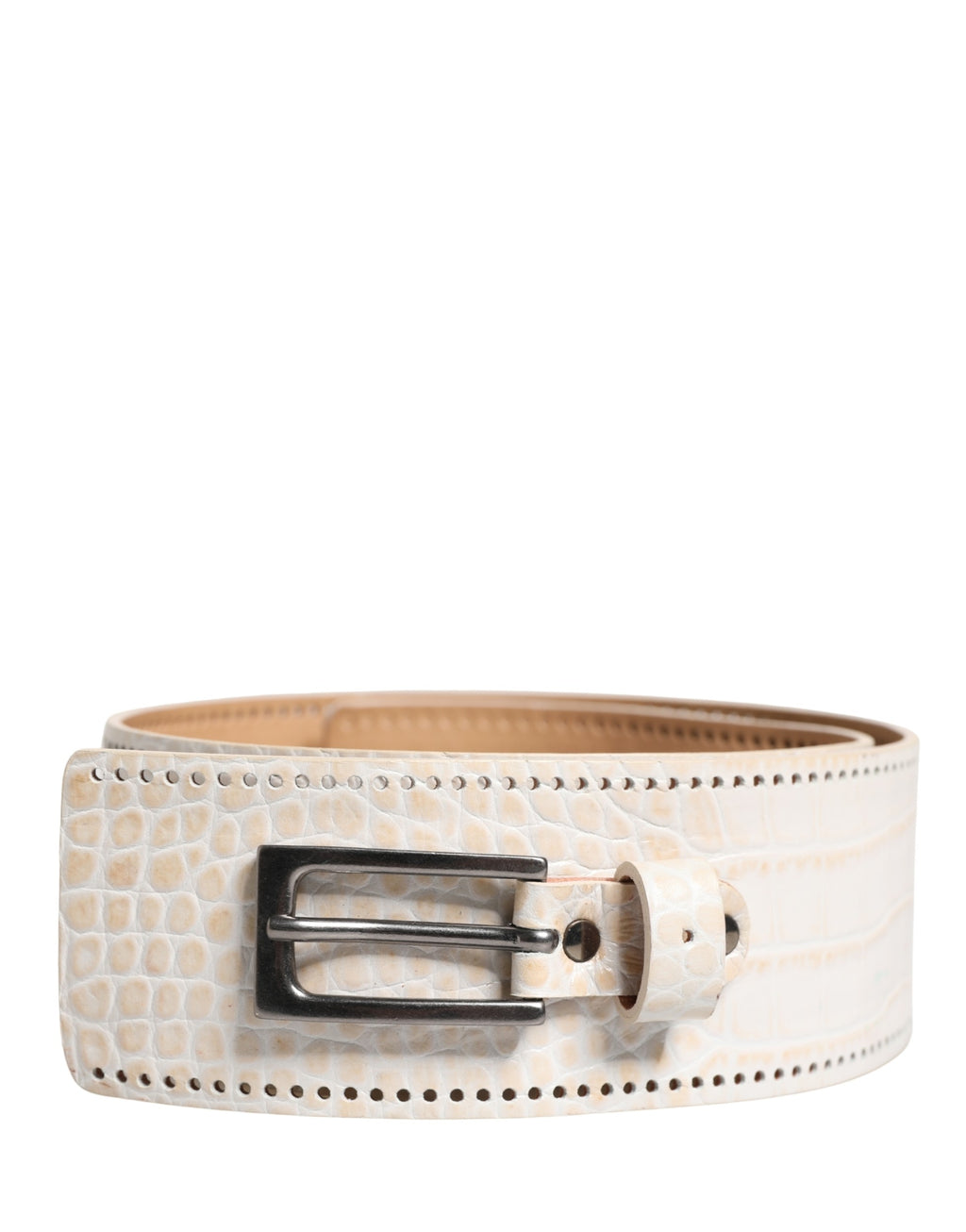 Ceinture Scervino Street en cuir blanc texturé avec large boucle en métal argenté