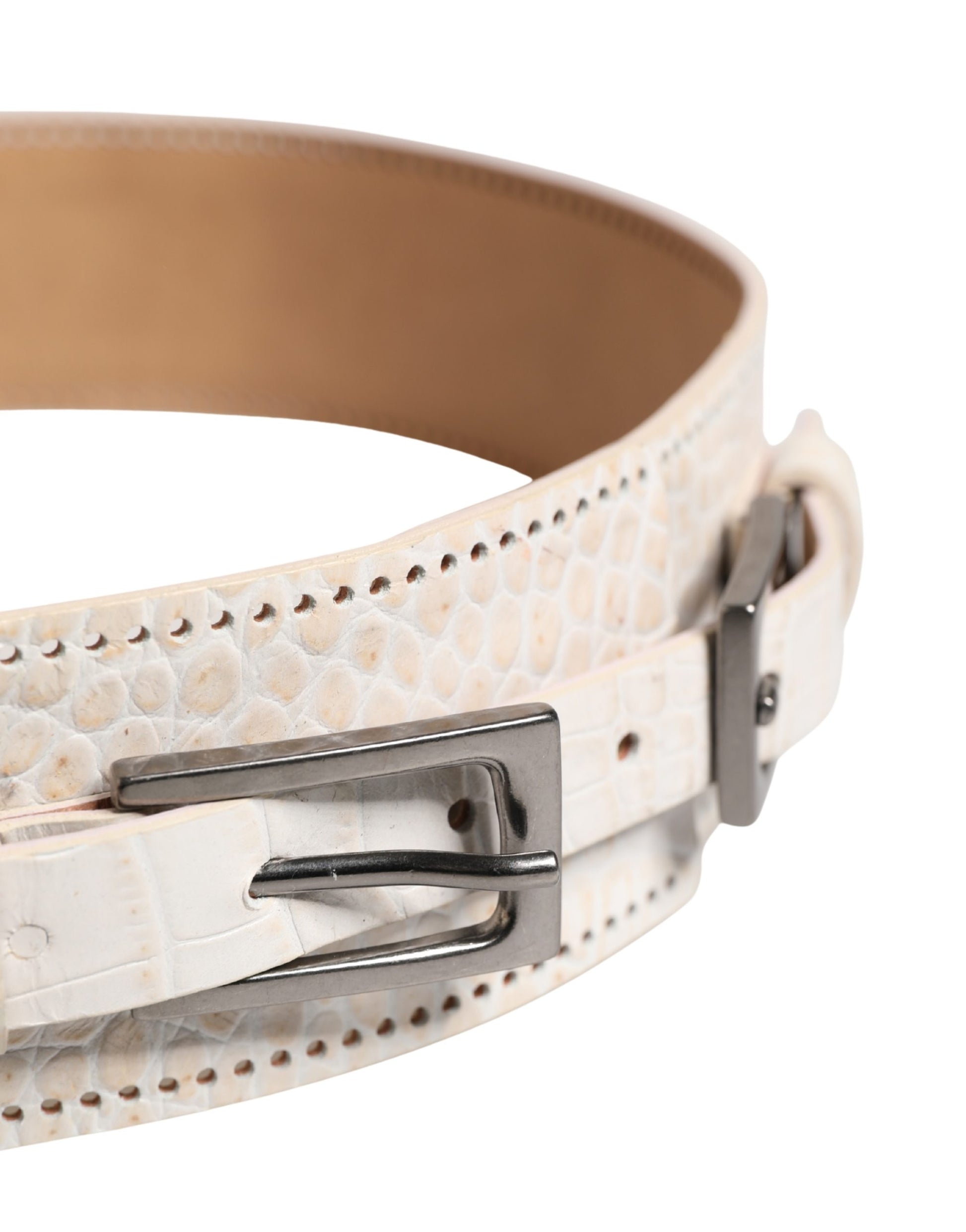 Ceinture Scervino Street en cuir blanc texturé avec large boucle en métal argenté