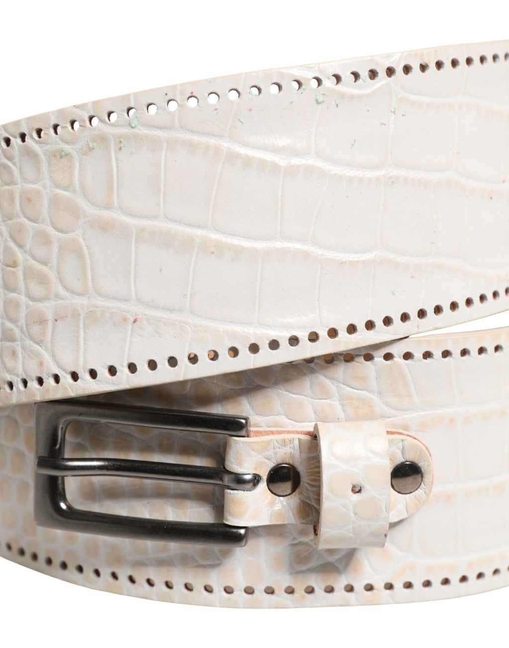 Ceinture Scervino Street en cuir blanc texturé avec large boucle en métal argenté