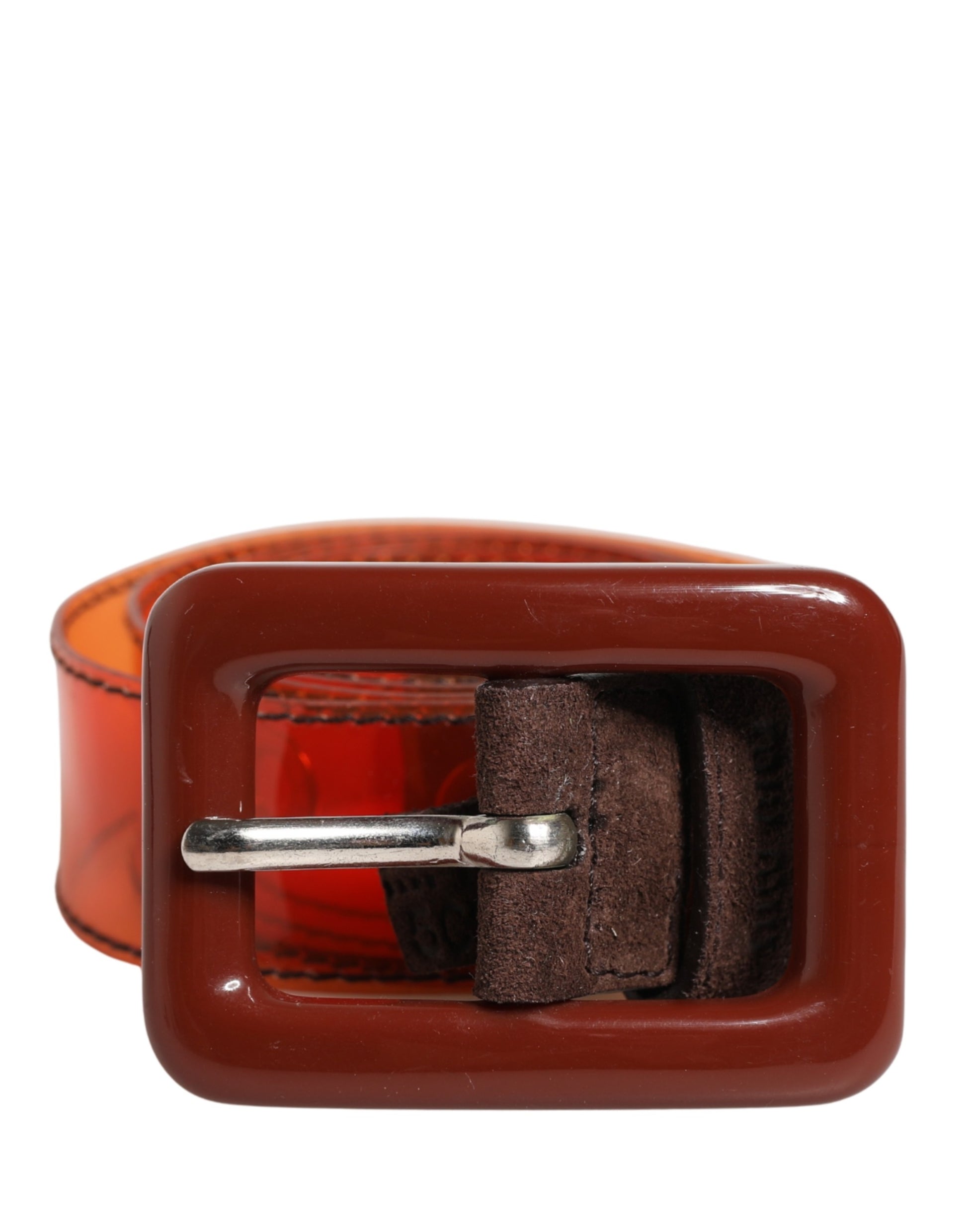 Ceinture Miu Miu en PVC orange pour femme, boucle carrée
