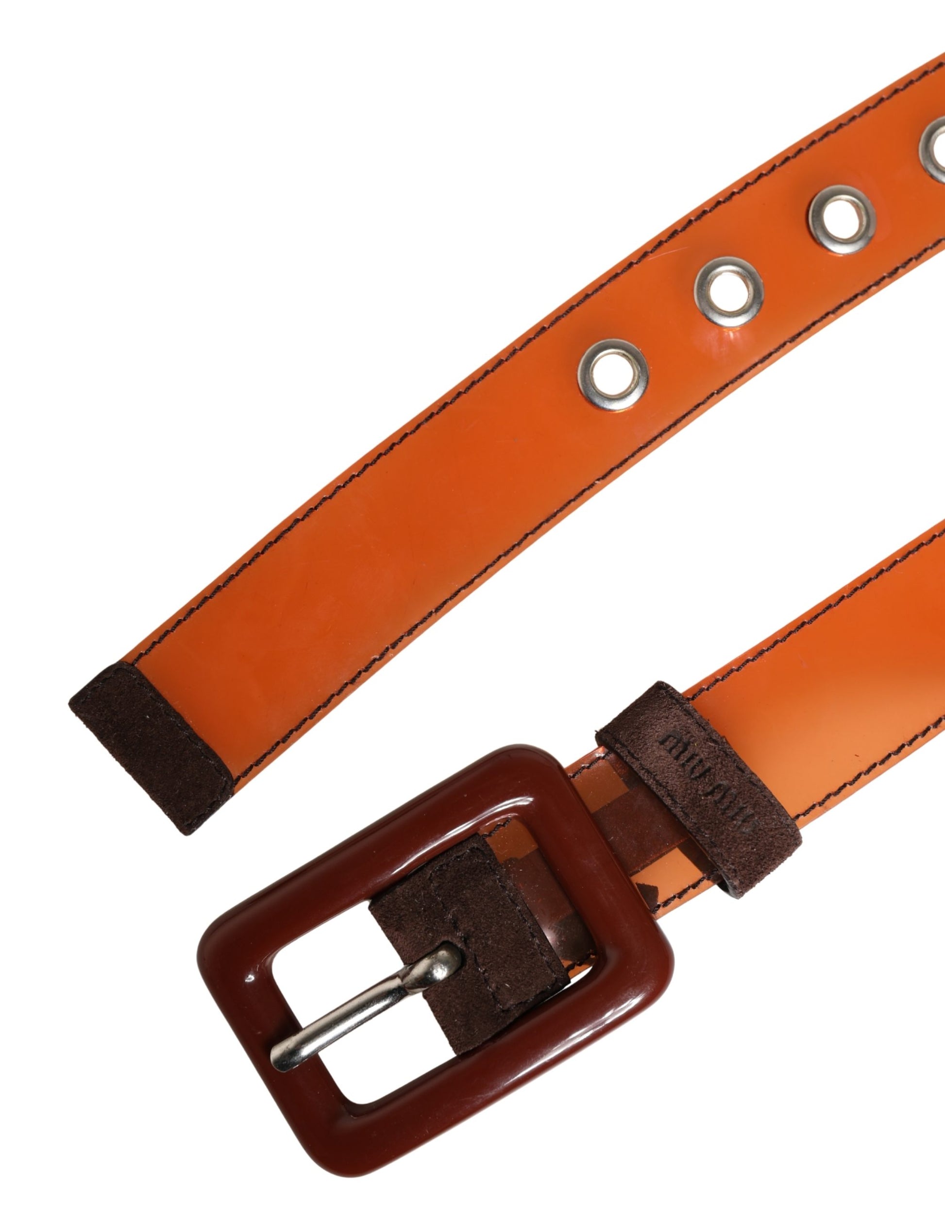 Ceinture Miu Miu en PVC orange pour femme, boucle carrée