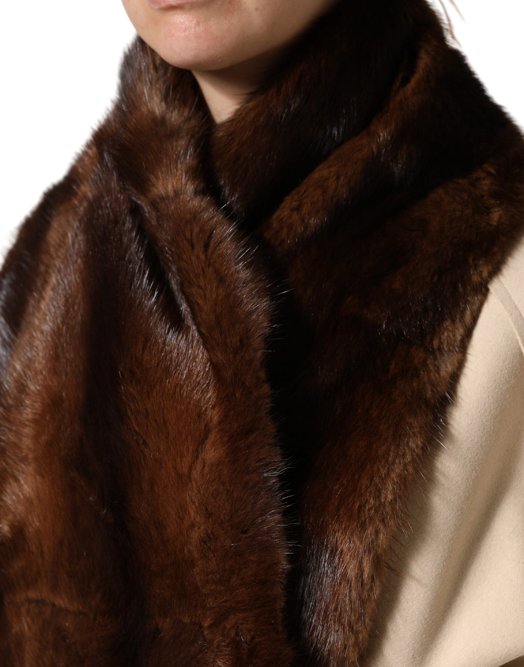Écharpe châle en fourrure à rayures noires et marron Dolce & Gabbana
