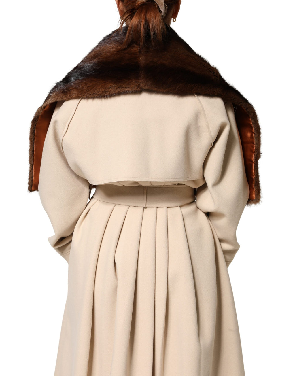 Écharpe châle en fourrure à rayures noires et marron Dolce & Gabbana
