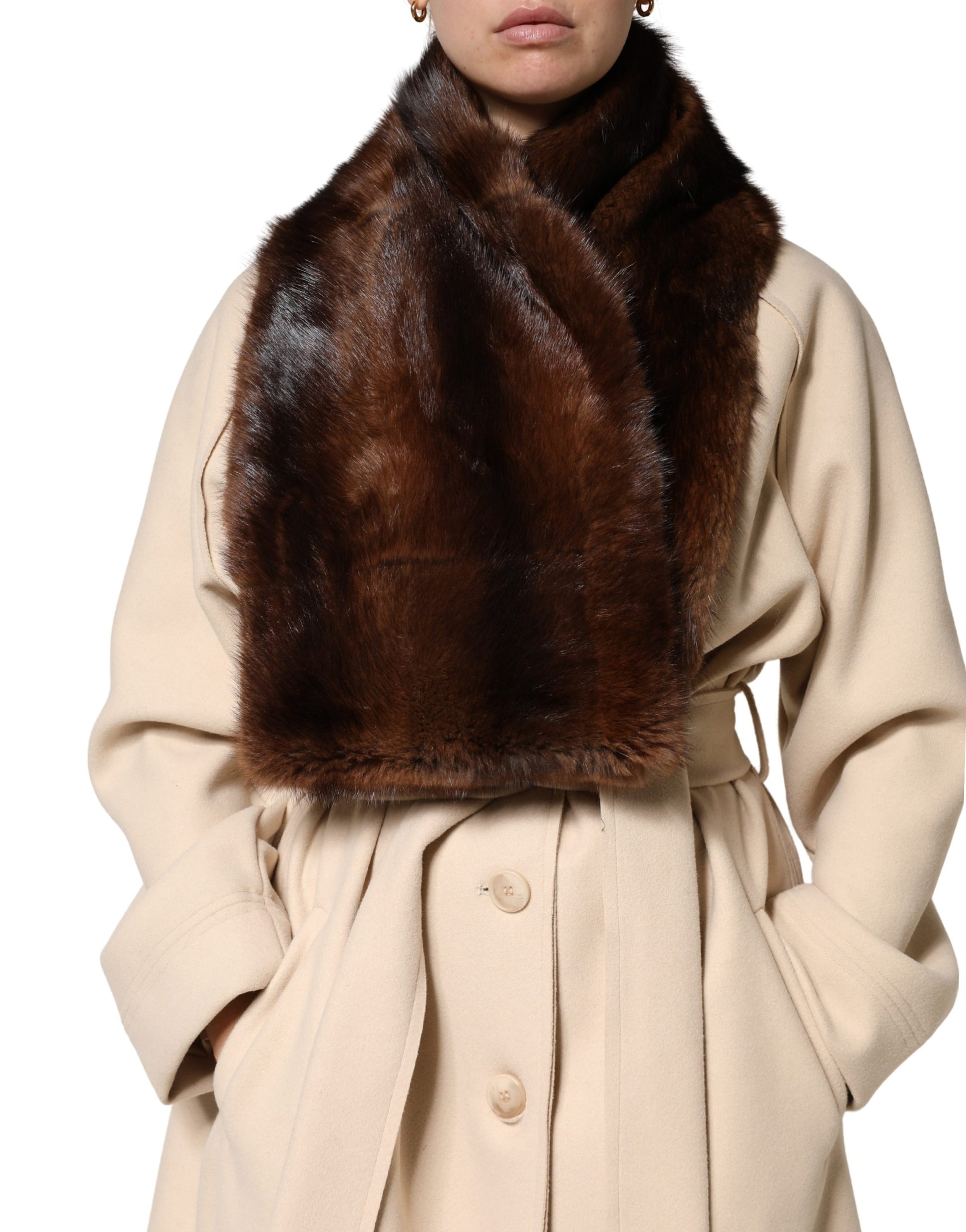 Écharpe châle en fourrure à rayures noires et marron Dolce & Gabbana