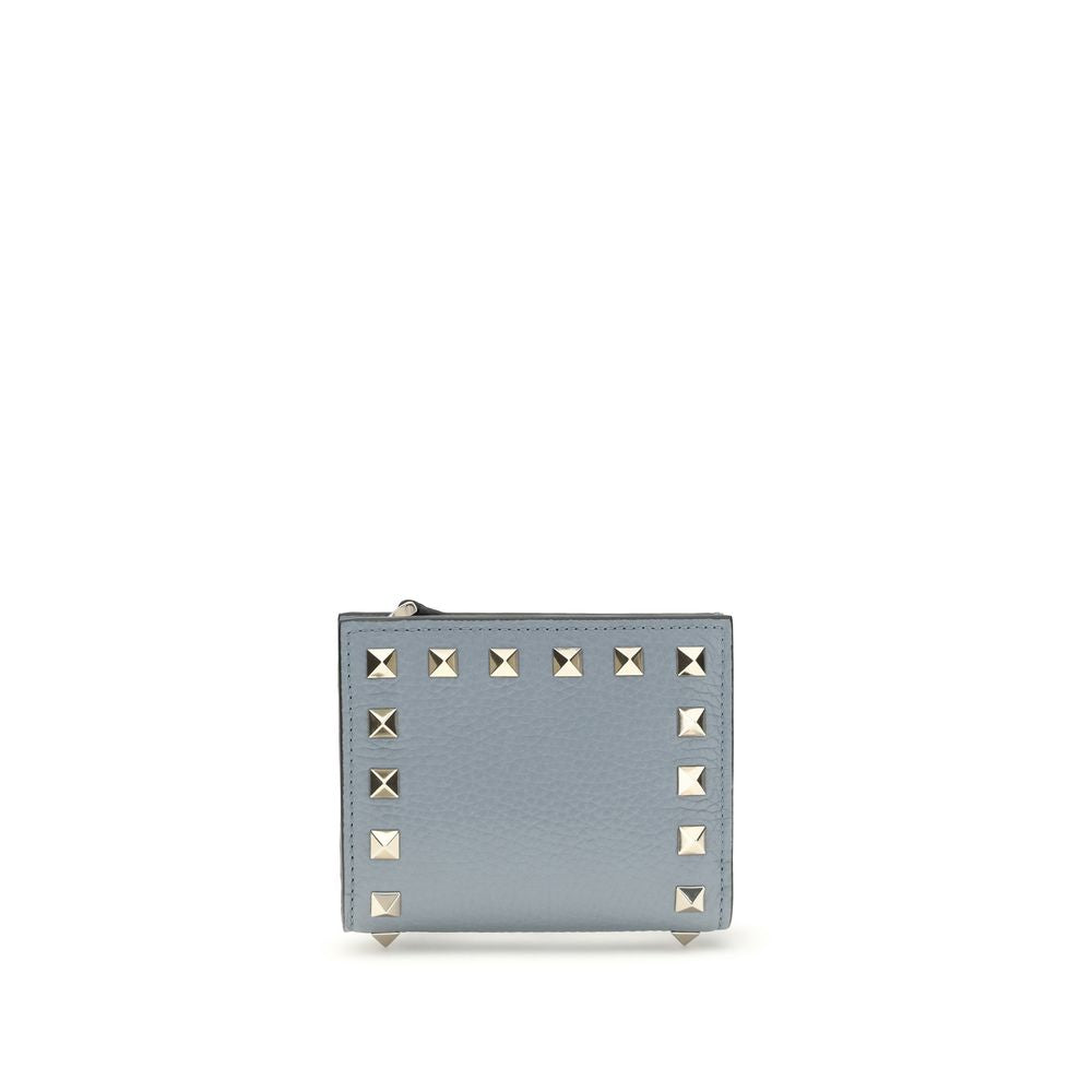 Portefeuille Valentino Garavani bleu en cuir d'agneau Ovis Aries Aries