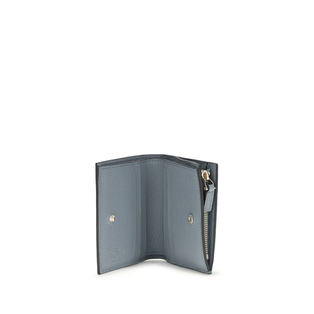 Portefeuille Valentino Garavani bleu en cuir d'agneau Ovis Aries Aries