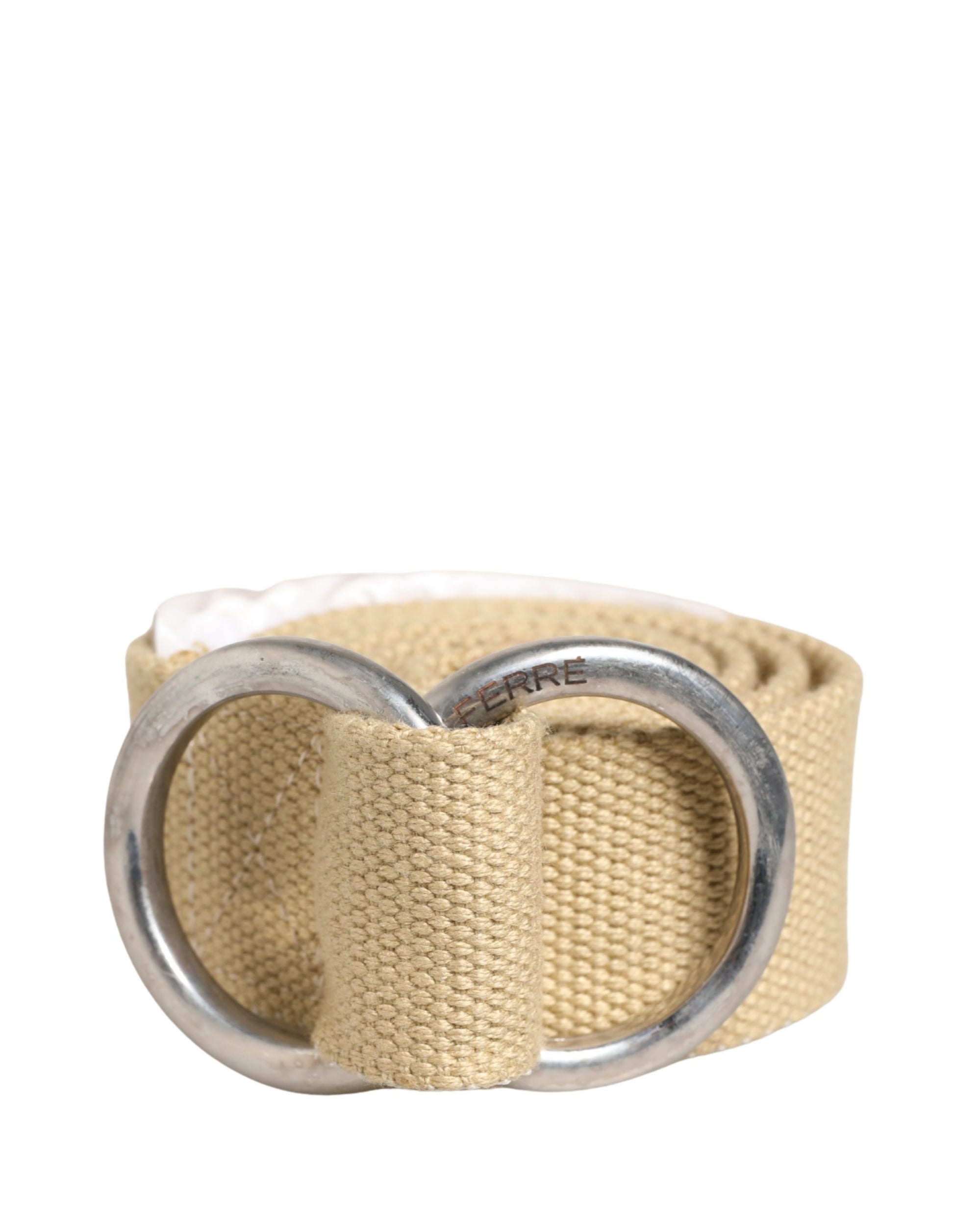 Ceinture GF Ferre homme toile beige boucle métal argenté