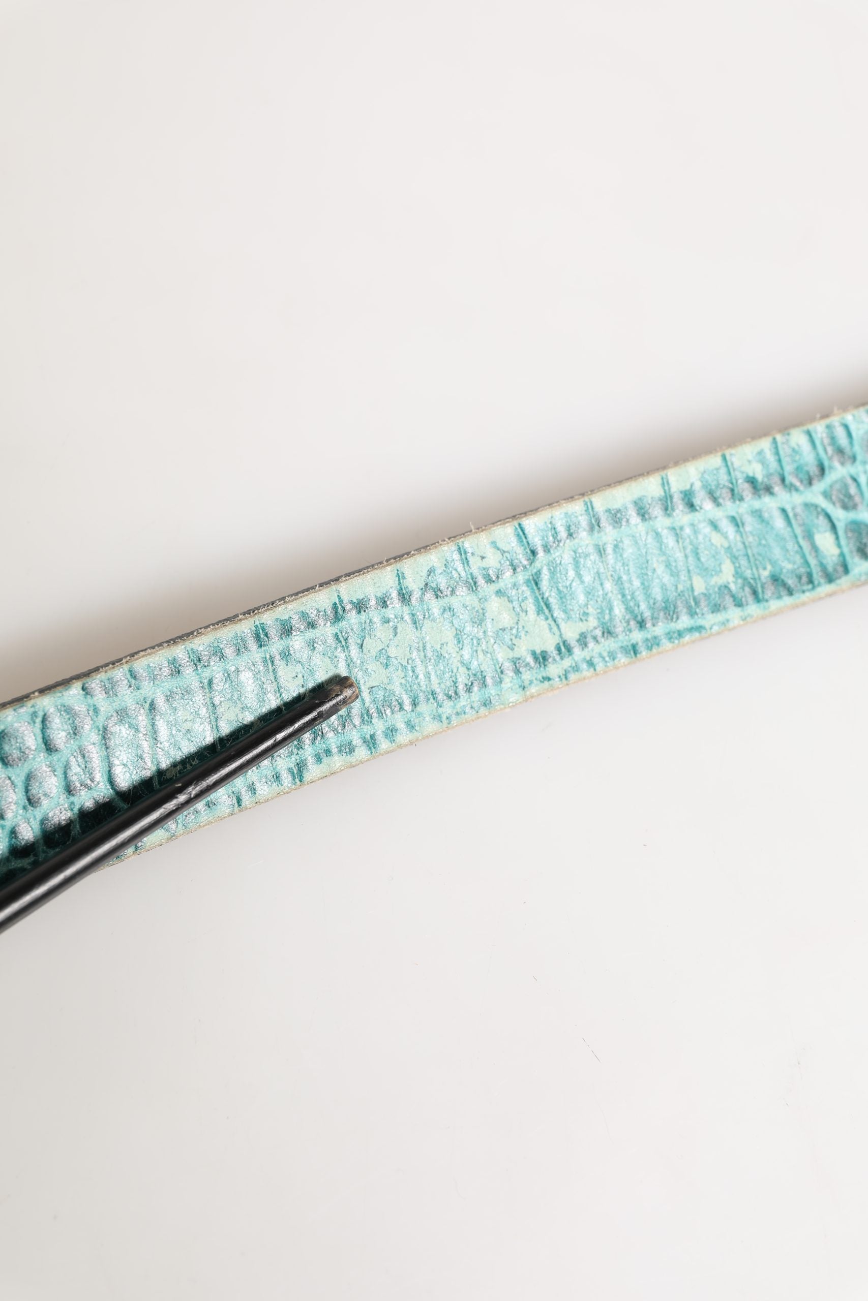 Scervino Street Women Green Leather Croco Print Studded Belt