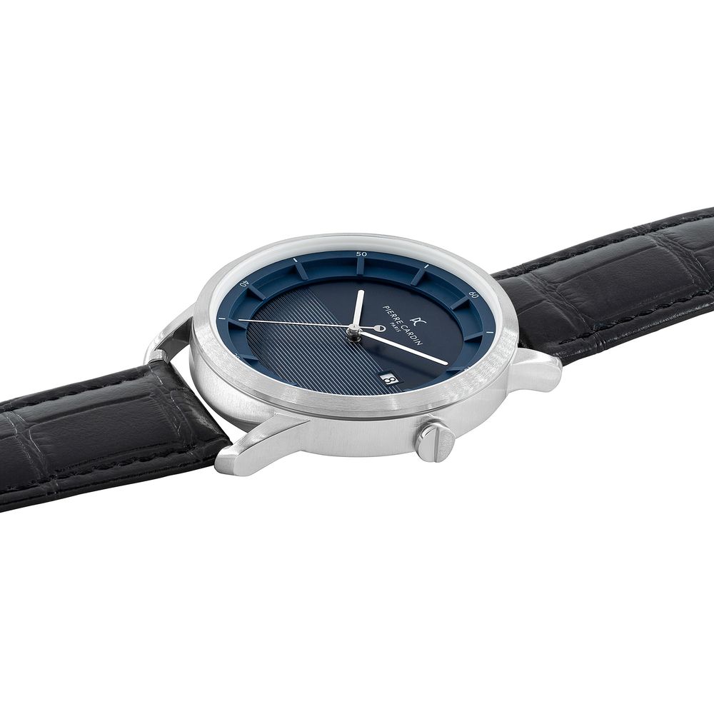 Montre habillée en cuir noir Pierre Cardin