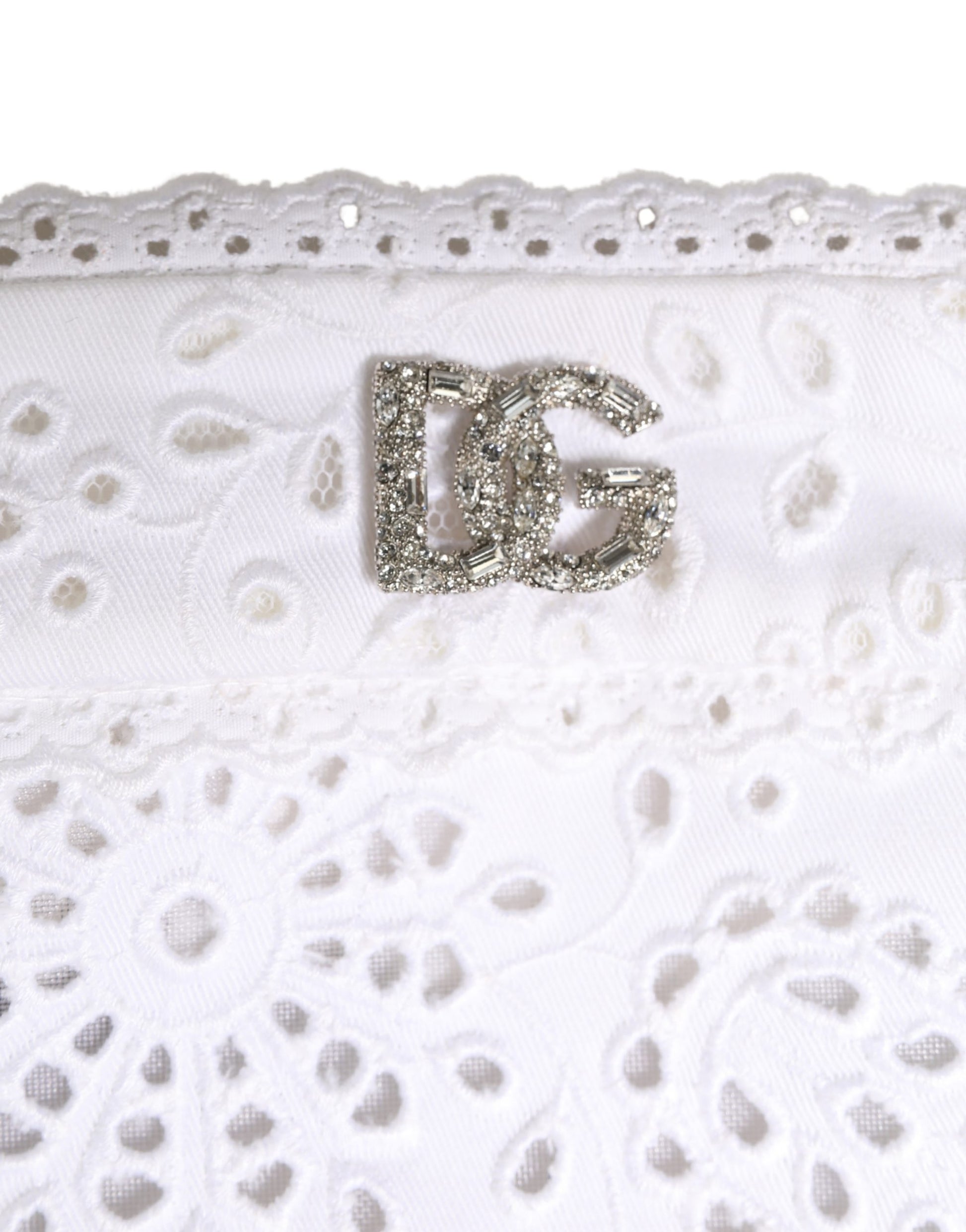 Casquette Dolce & Gabbana en coton blanc brodé avec cristaux DG
