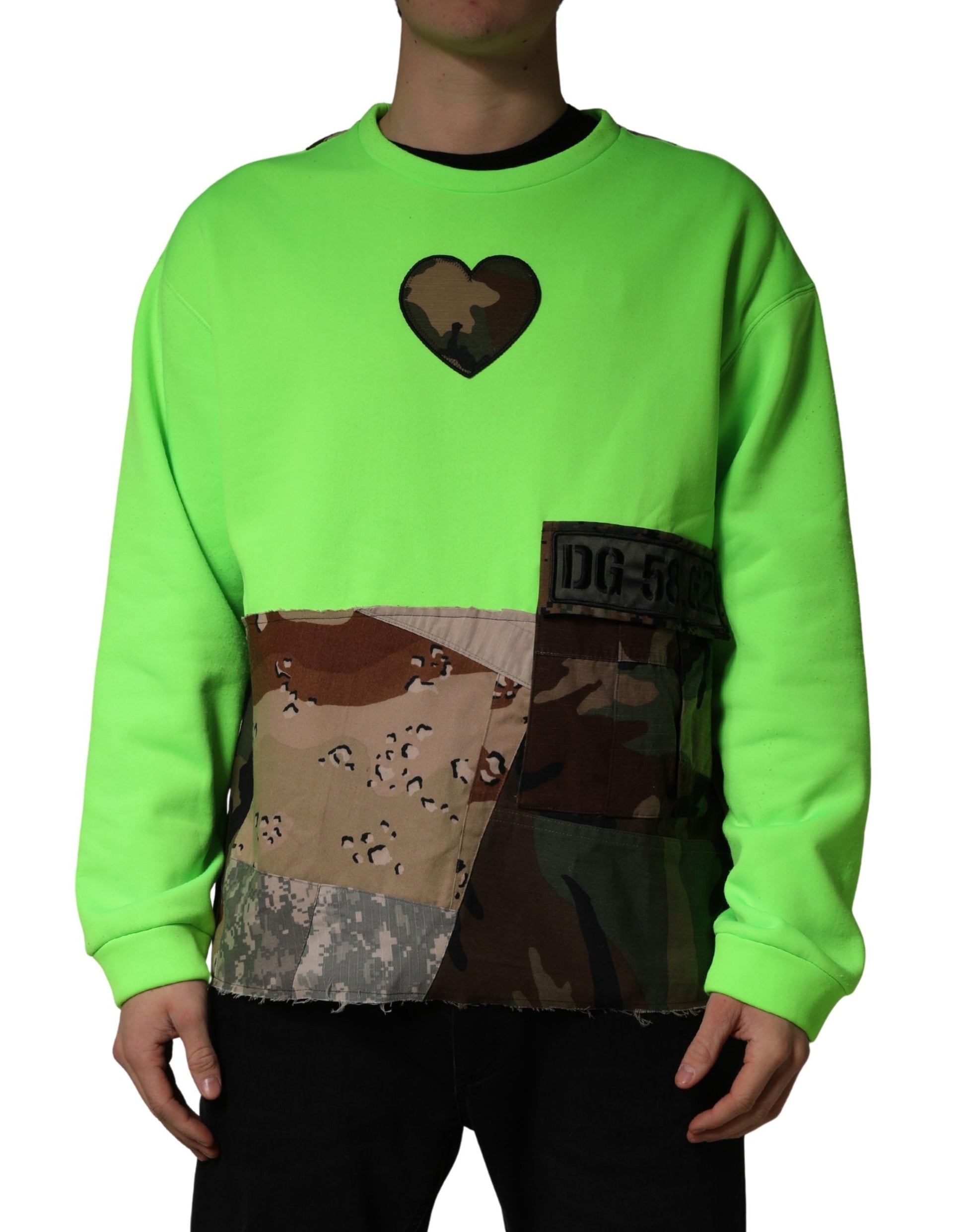 Dolce & Gabbana Sweat-shirt homme à capuche vert cœur patchwork