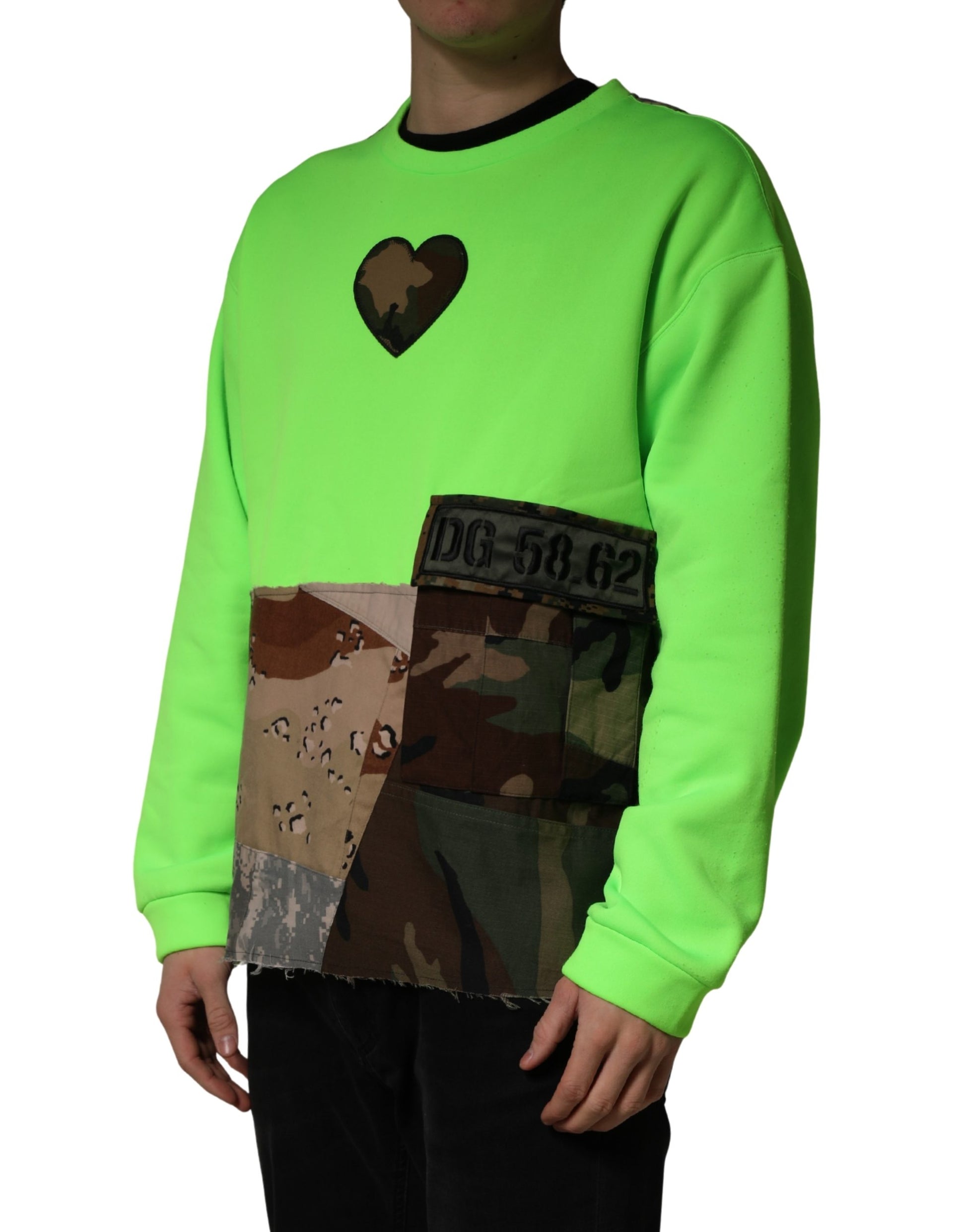 Dolce & Gabbana Sweat-shirt homme à capuche vert cœur patchwork