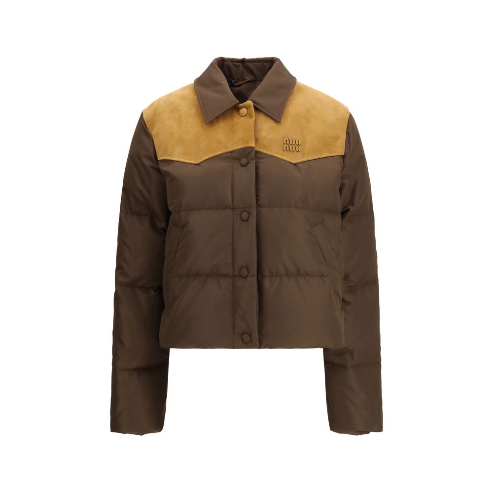 Veste longue Miu Miu en polyester recyclé marron