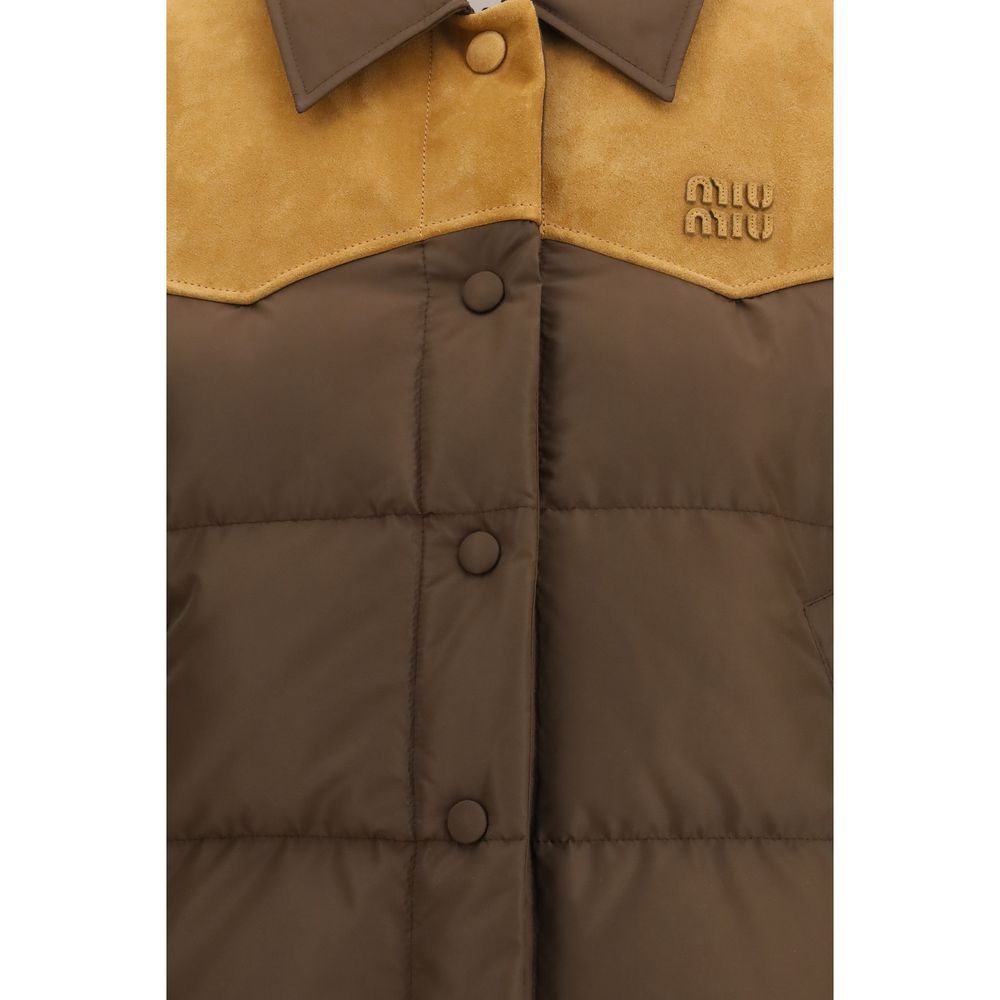 Veste longue Miu Miu en polyester recyclé marron