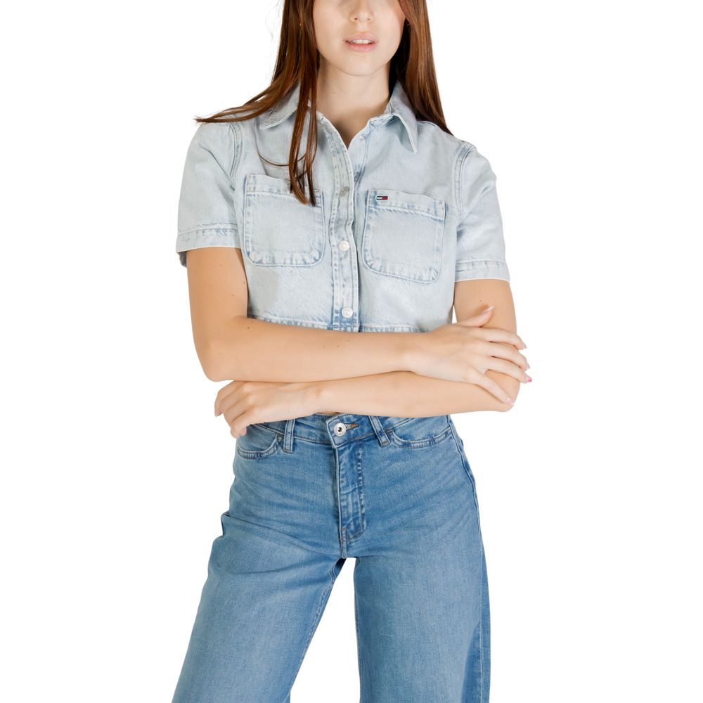 Chemise Tommy Hilfiger Jeans manches courtes en coton recyclé bleu clair