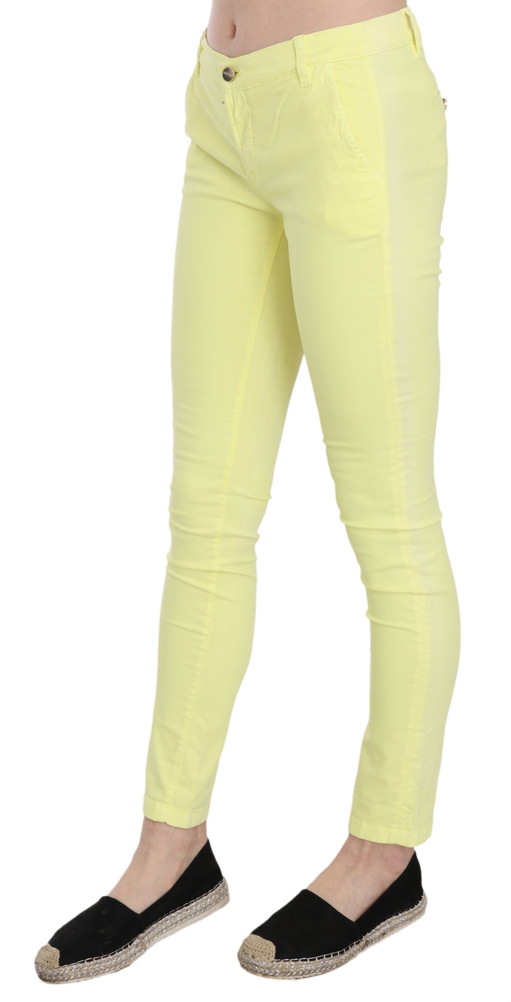 Pantalon décontracté slim taille basse en coton stretch jaune PINKO