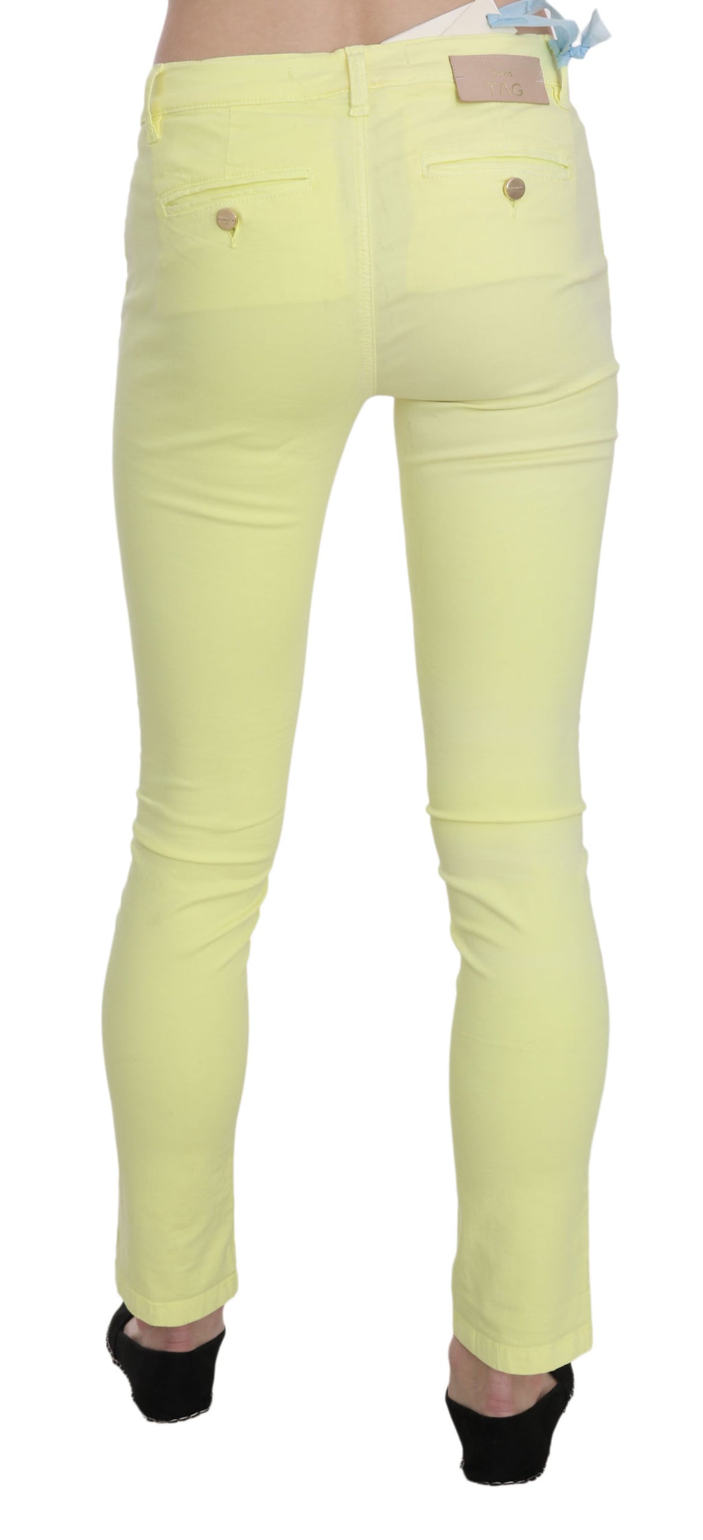 Pantalon décontracté slim taille basse en coton stretch jaune PINKO