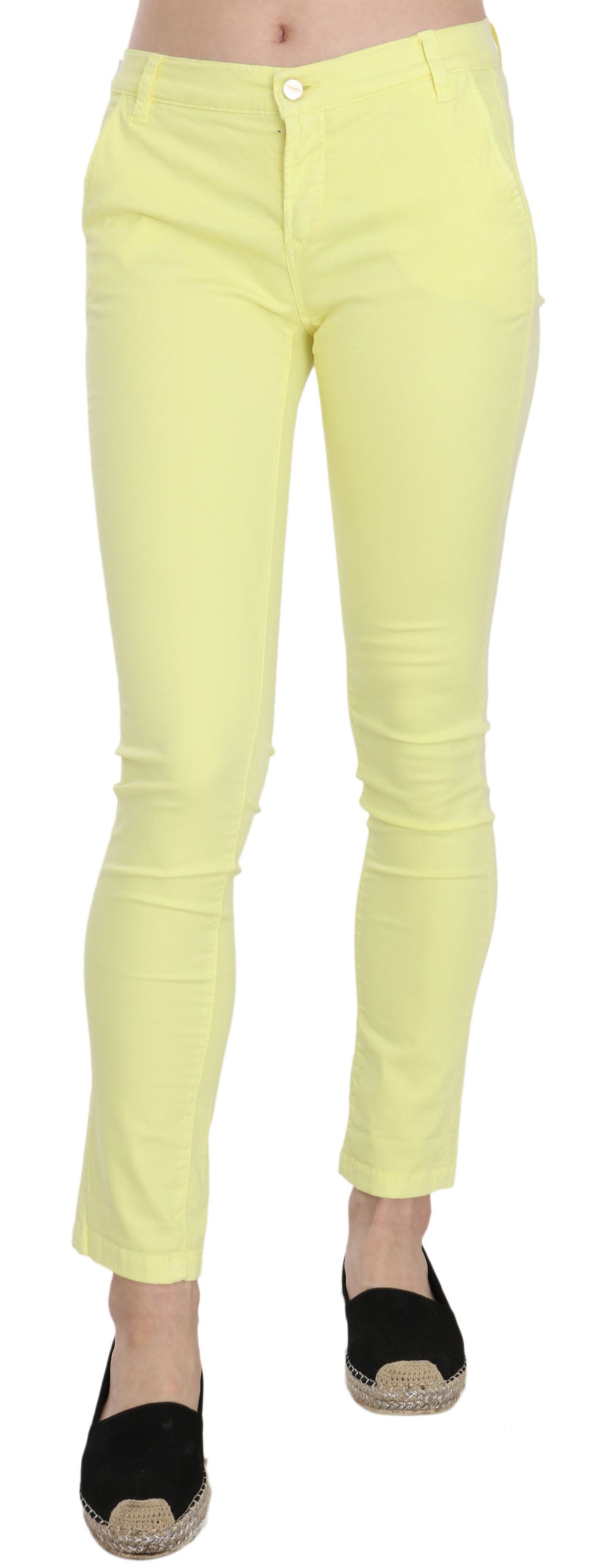 Pantalon décontracté slim taille basse en coton stretch jaune PINKO