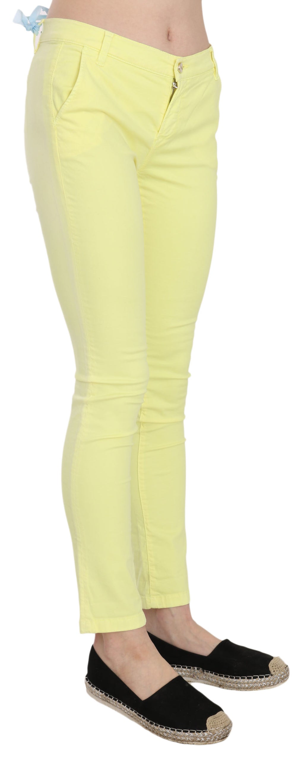 Pantalon décontracté slim taille basse en coton stretch jaune PINKO