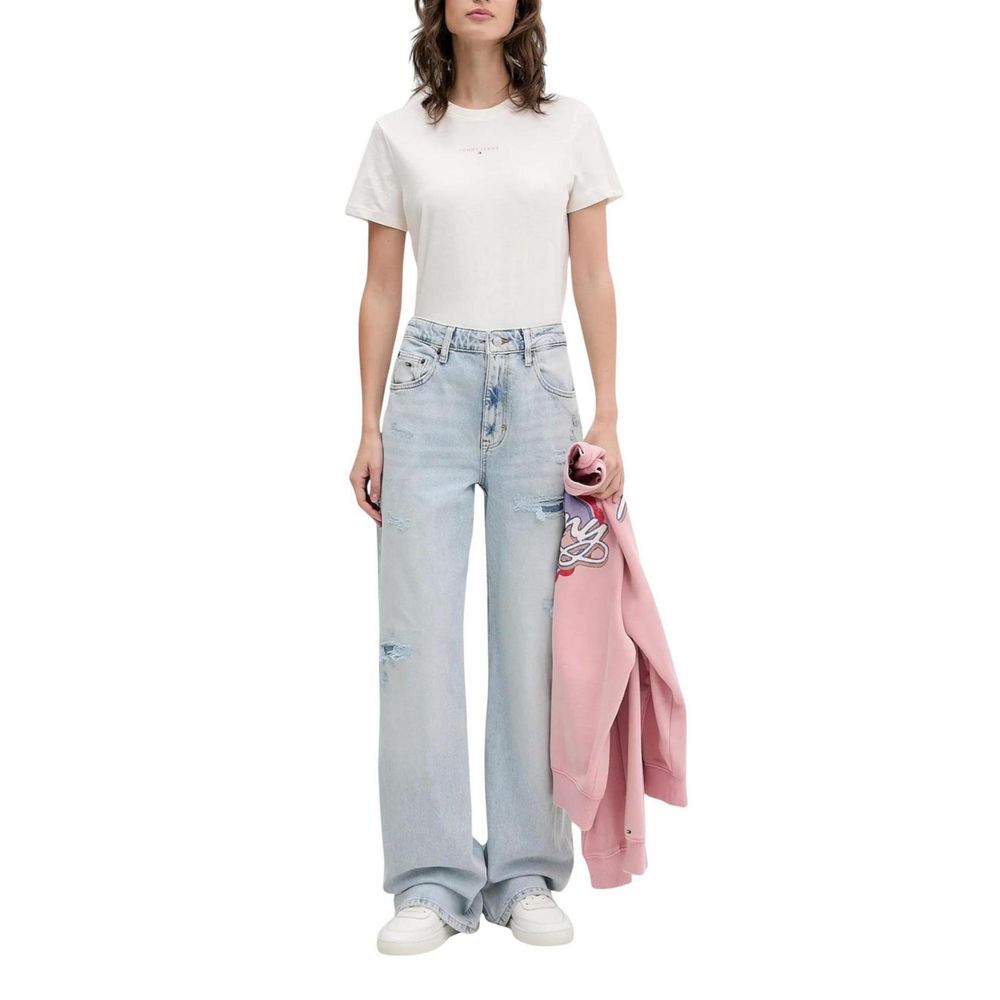 Jean Mom Tommy Hilfiger Jeans en Coton Recyclé Bleu Clair