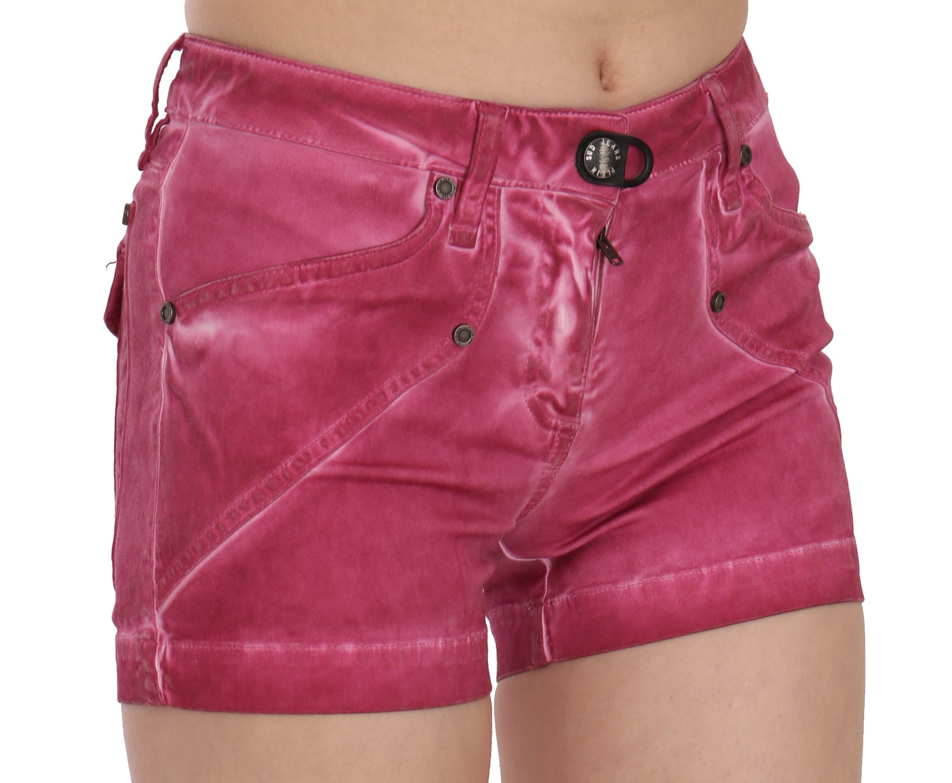 PLEIN SUD Short en jean mini taille mi-haute en coton rose