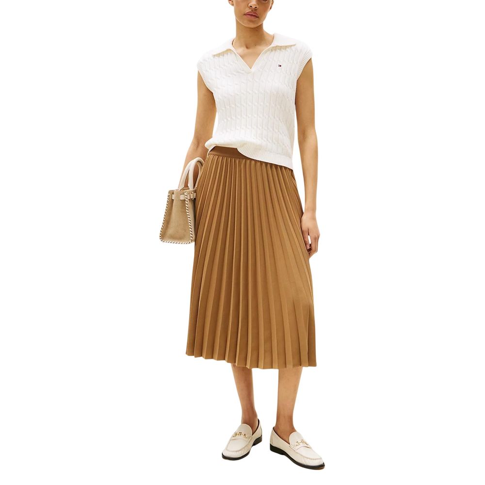 Jupe midi Tommy Hilfiger marron en polyester recyclé