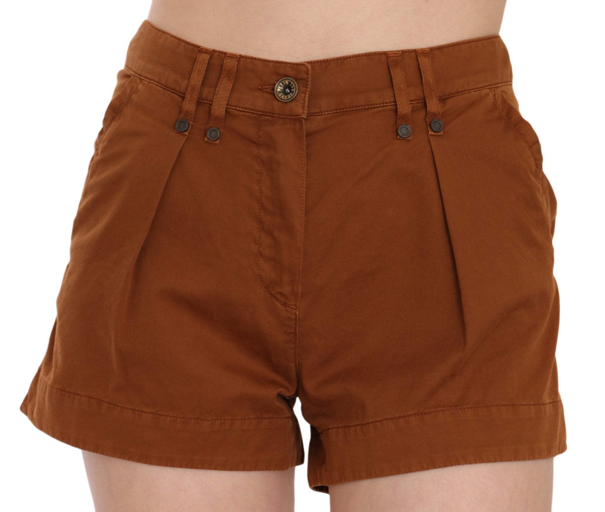 Short en jean mini PLEIN SUD taille mi-haute en coton marron