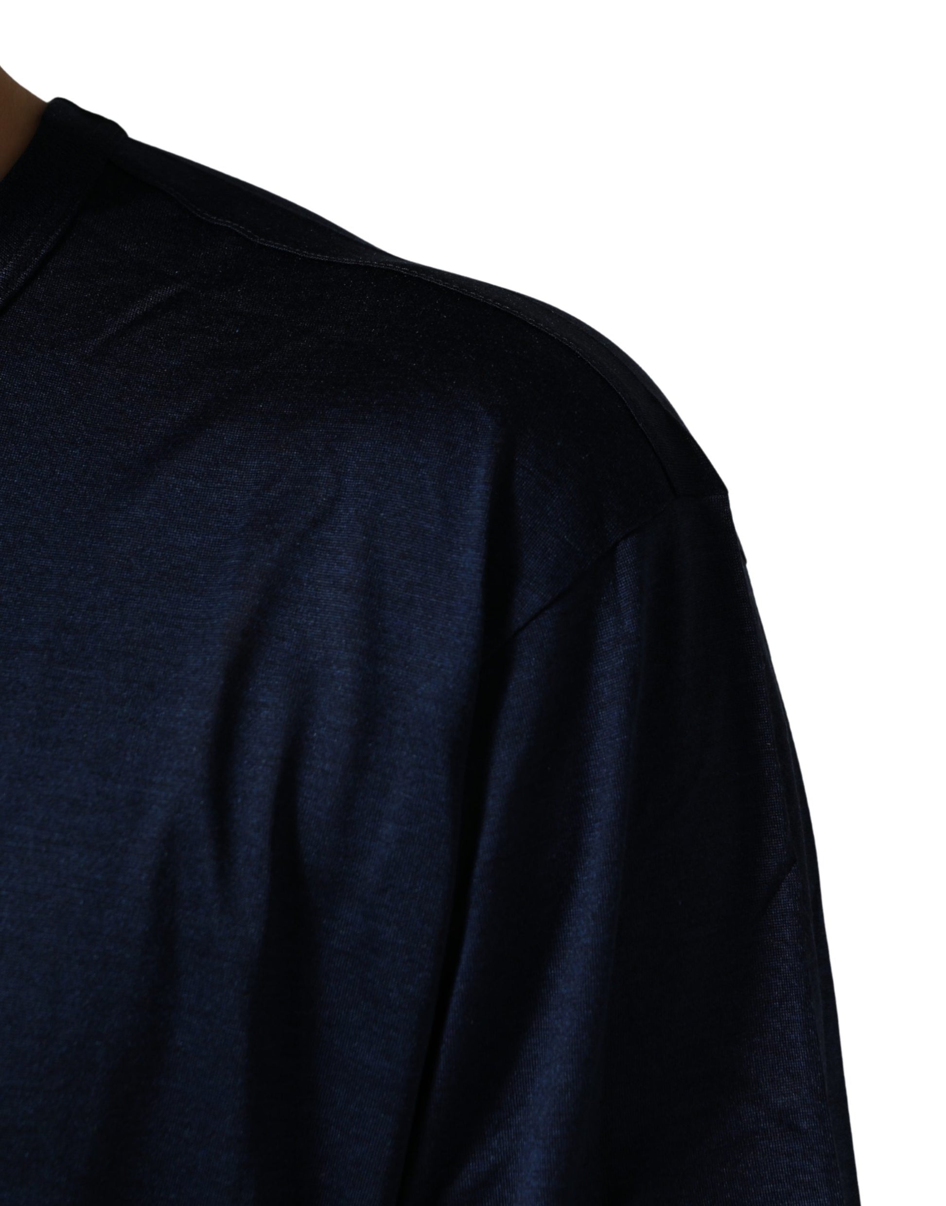 Dolce & Gabbana Dark Blue Silk Short Sleeve CrewNeck T-shirt
