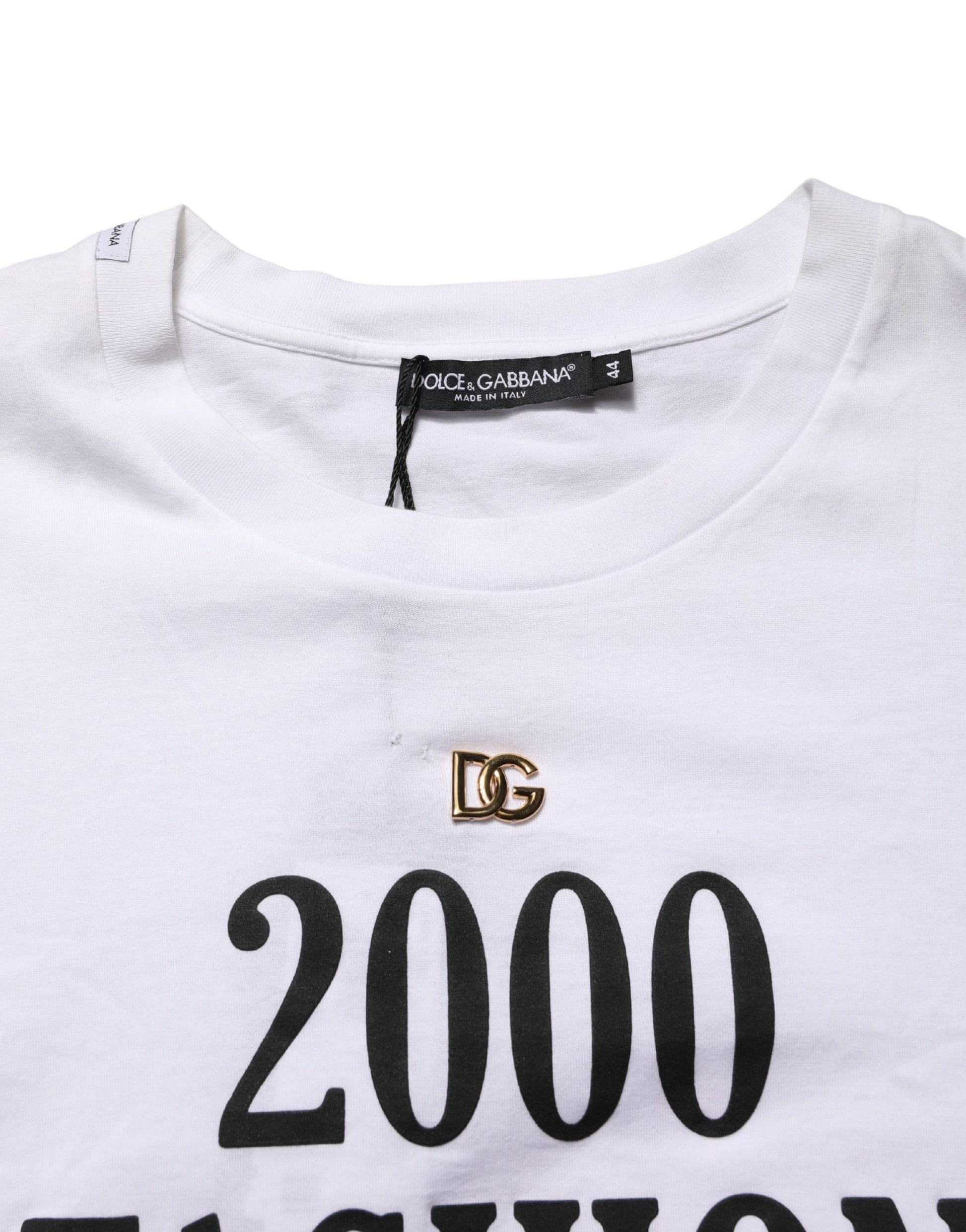 Dolce & Gabbana White Graphic Print DG Men Crew Neck T-shirt