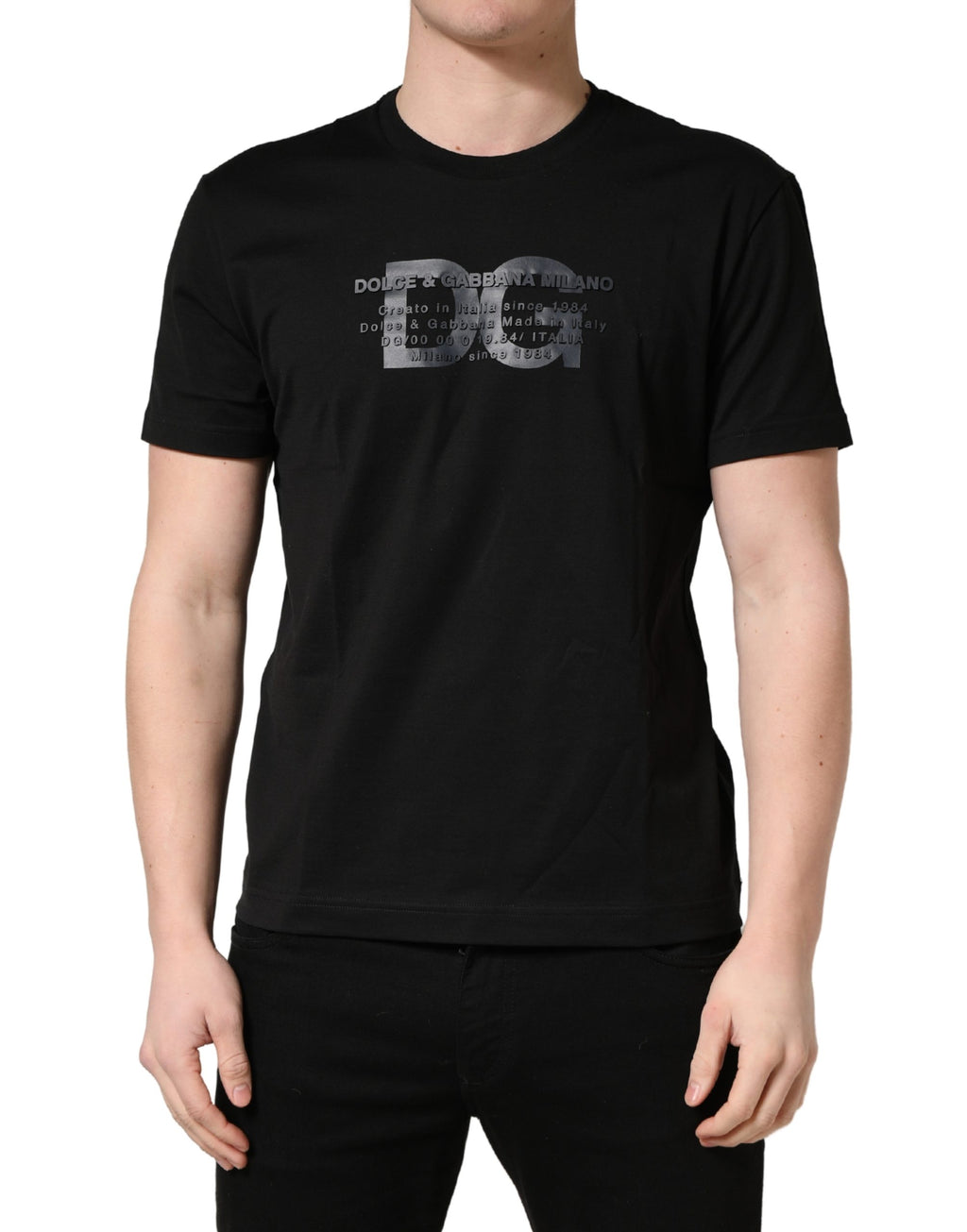 T-shirt ras du cou en coton imprimé DG Noir +39 MASQ