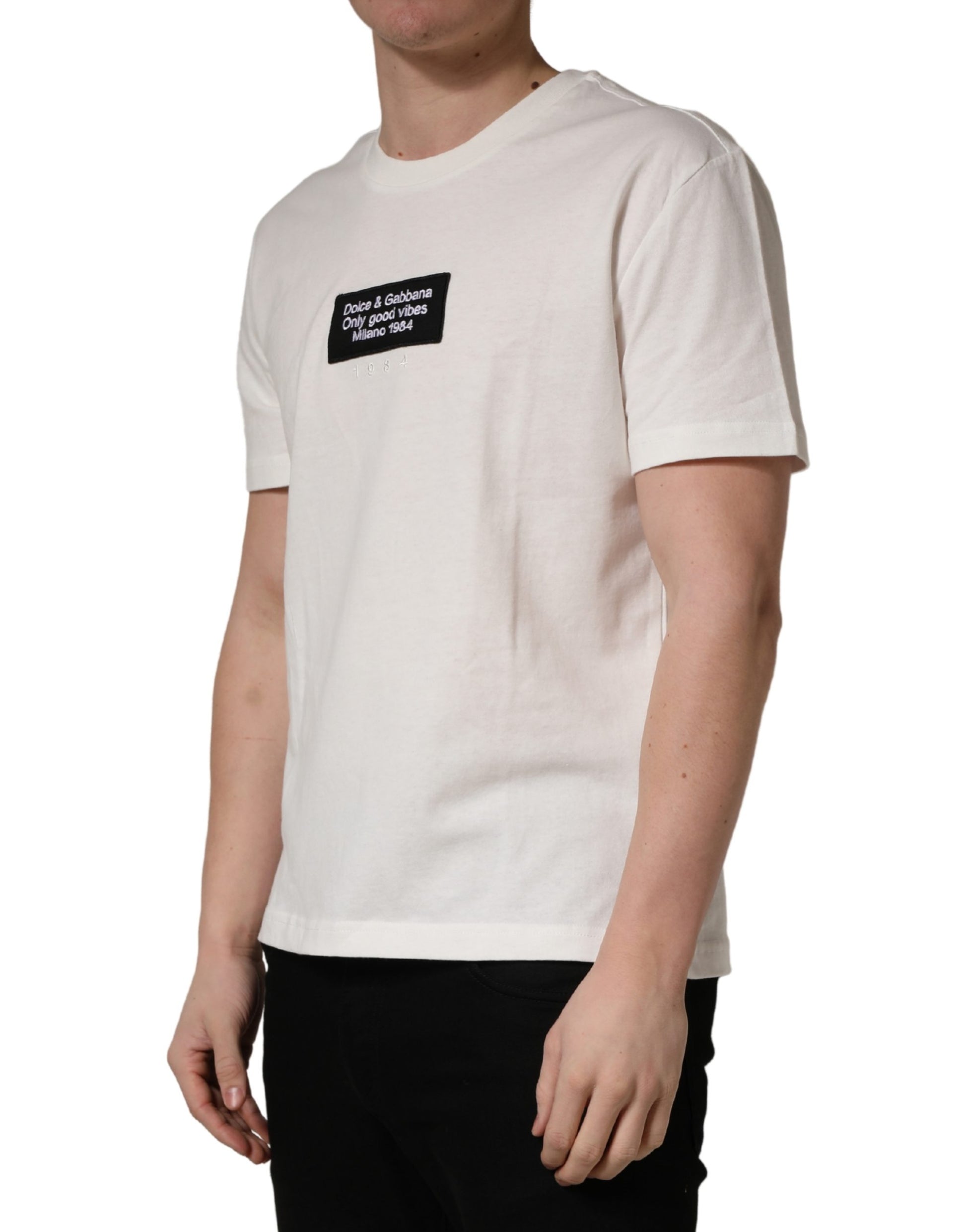 T-shirt à col rond pour homme en coton blanc avec écusson logo Dolce & Gabbana