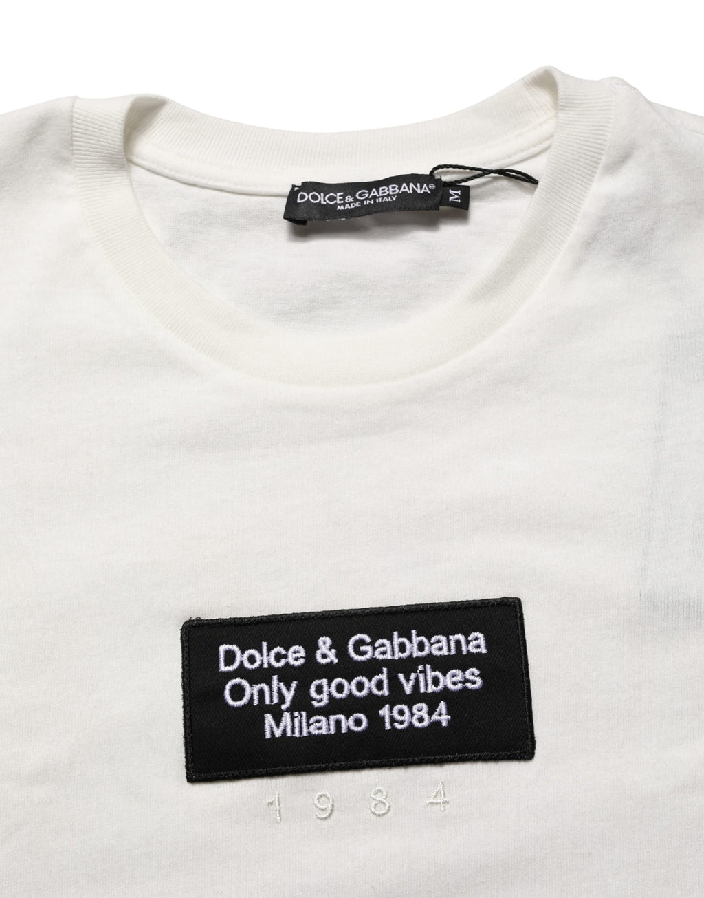 T-shirt à col rond pour homme en coton blanc avec écusson logo Dolce & Gabbana
