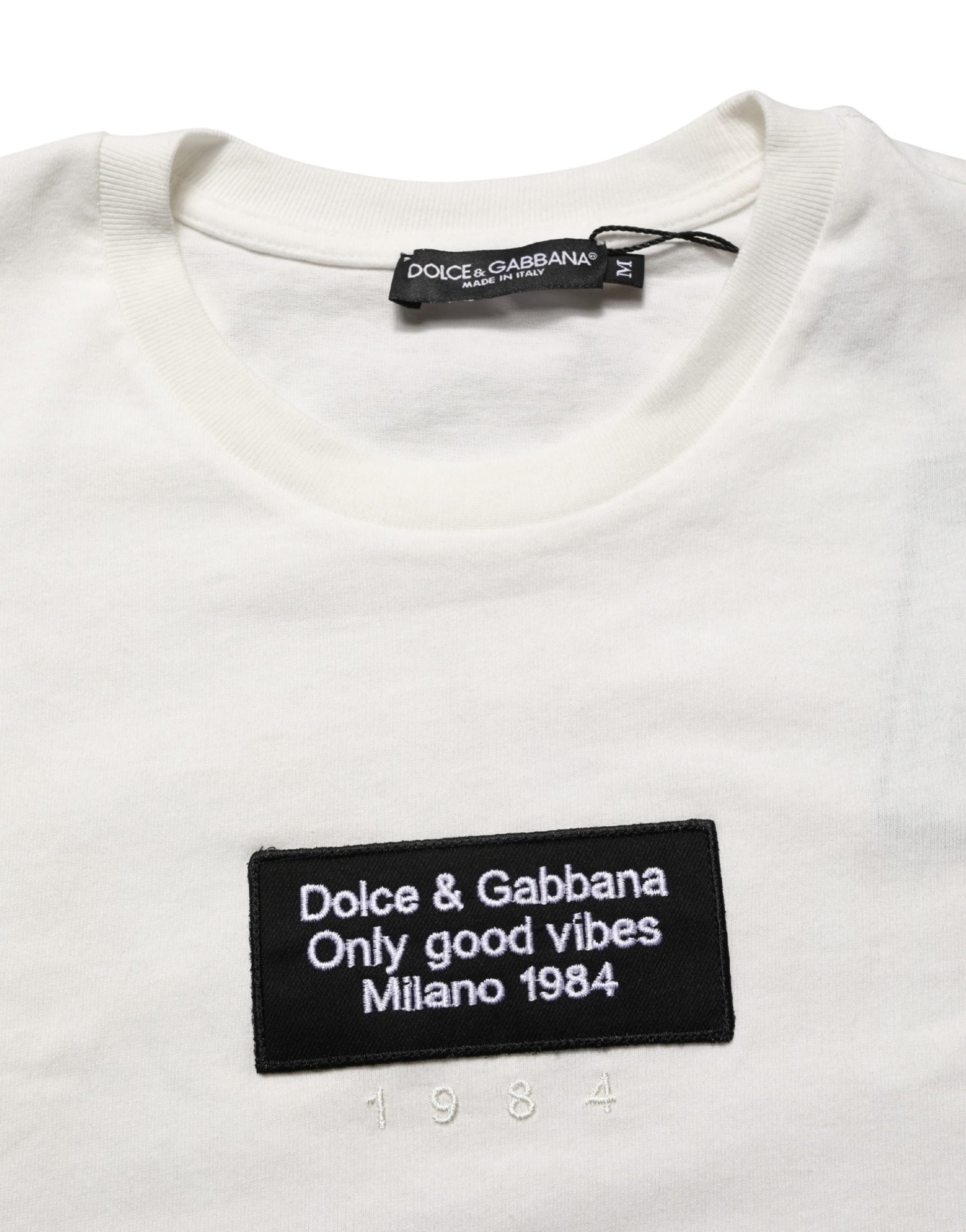 T-shirt à col rond pour homme en coton blanc avec écusson logo Dolce & Gabbana