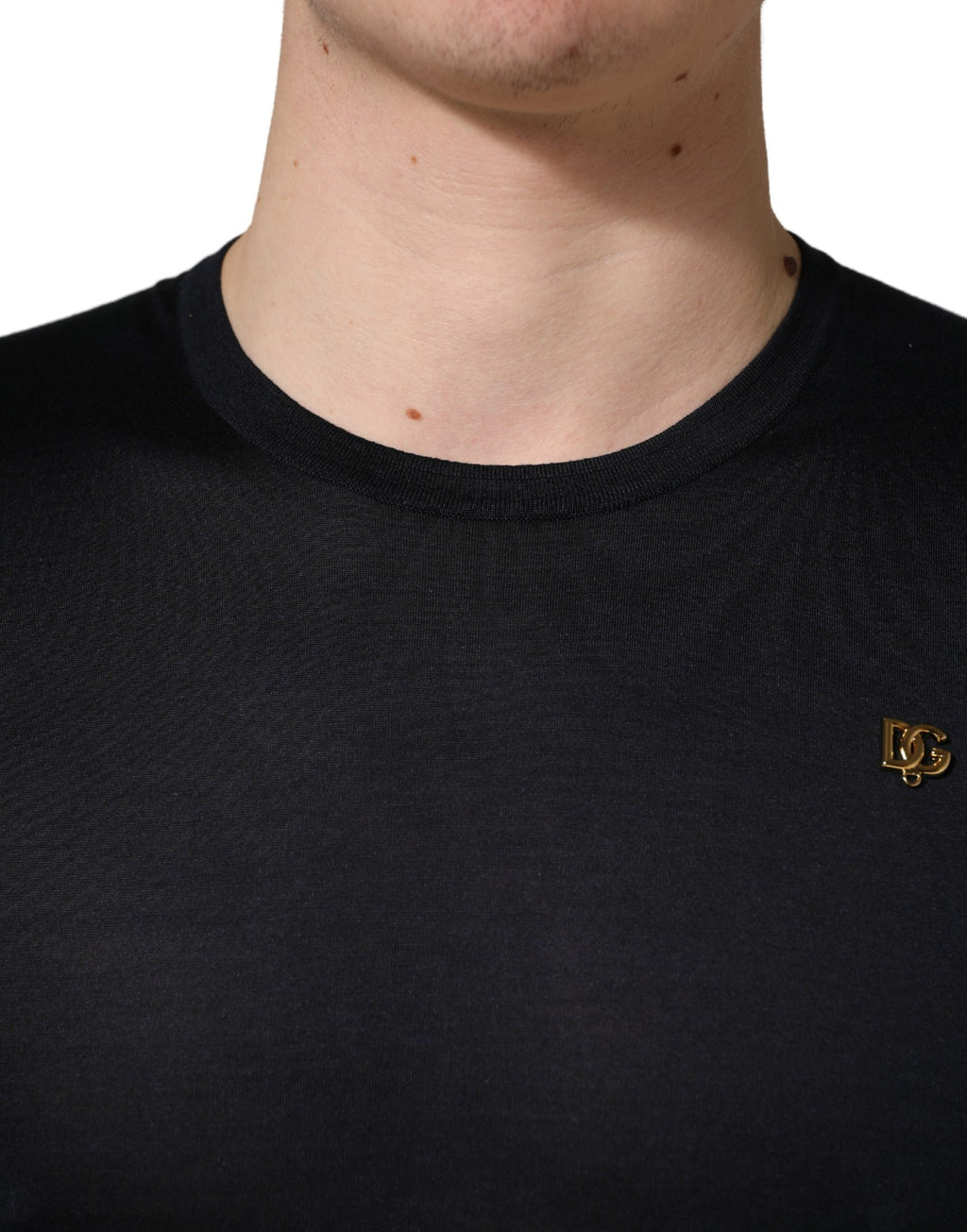 T-shirt Dolce & Gabbana en soie bleu foncé avec logo DG pour homme et col ras-du-cou