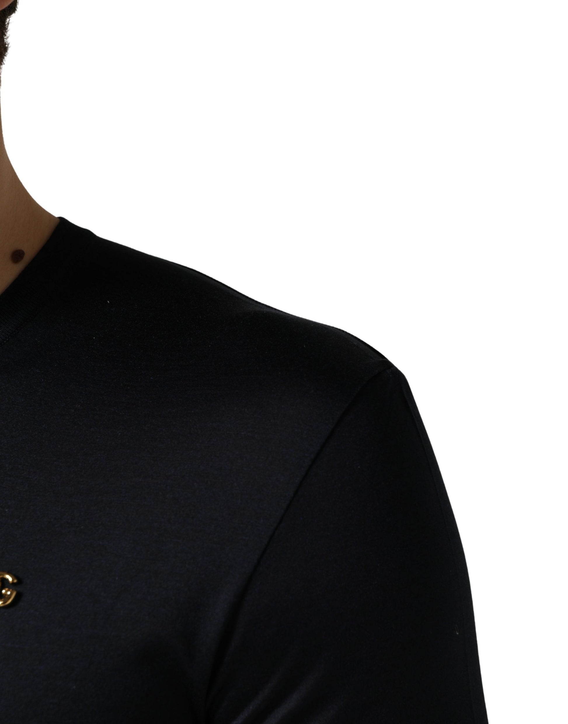 T-shirt Dolce & Gabbana en soie bleu foncé avec logo DG pour homme et col ras-du-cou