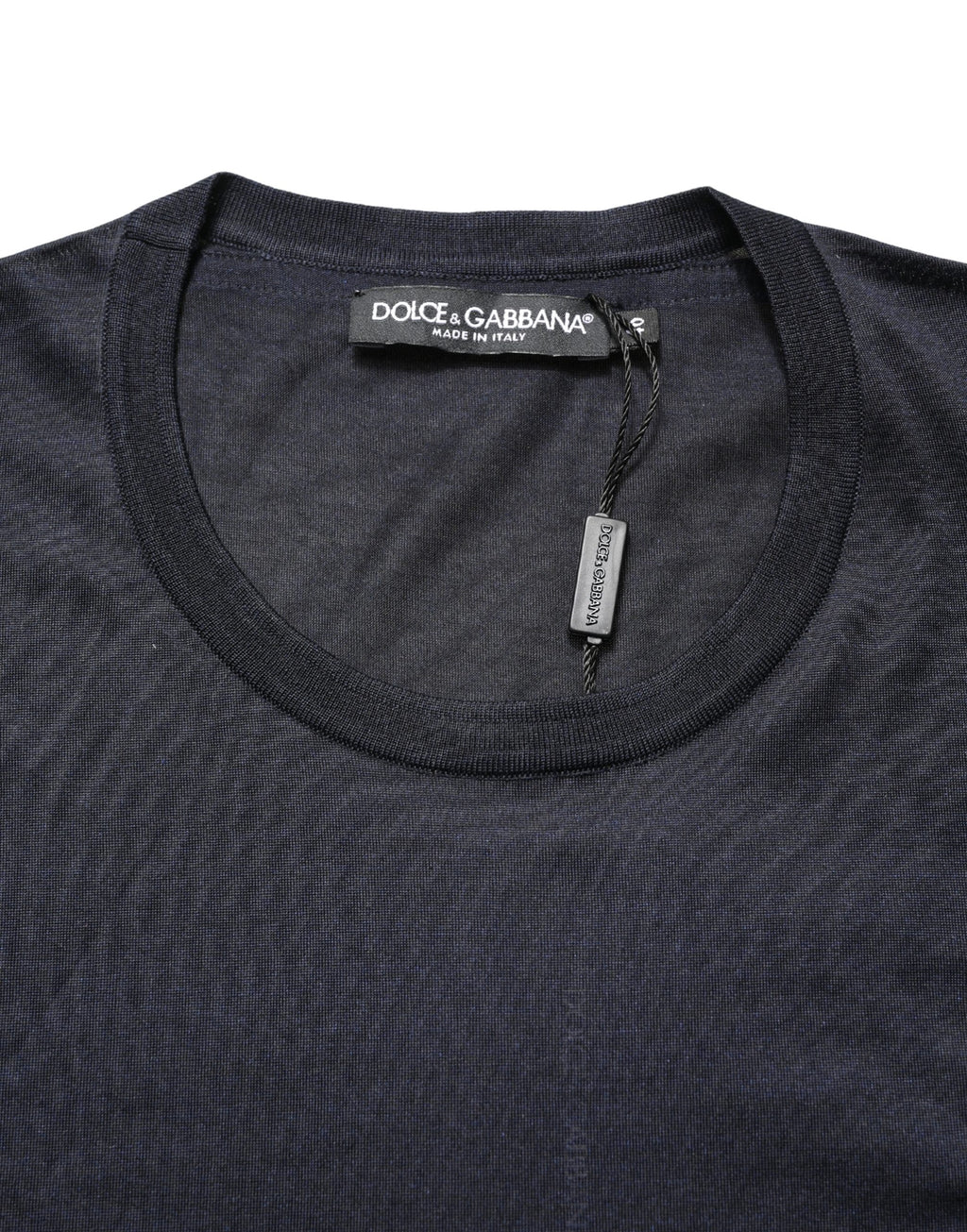 T-shirt Dolce & Gabbana en soie bleu foncé avec logo DG pour homme et col ras-du-cou