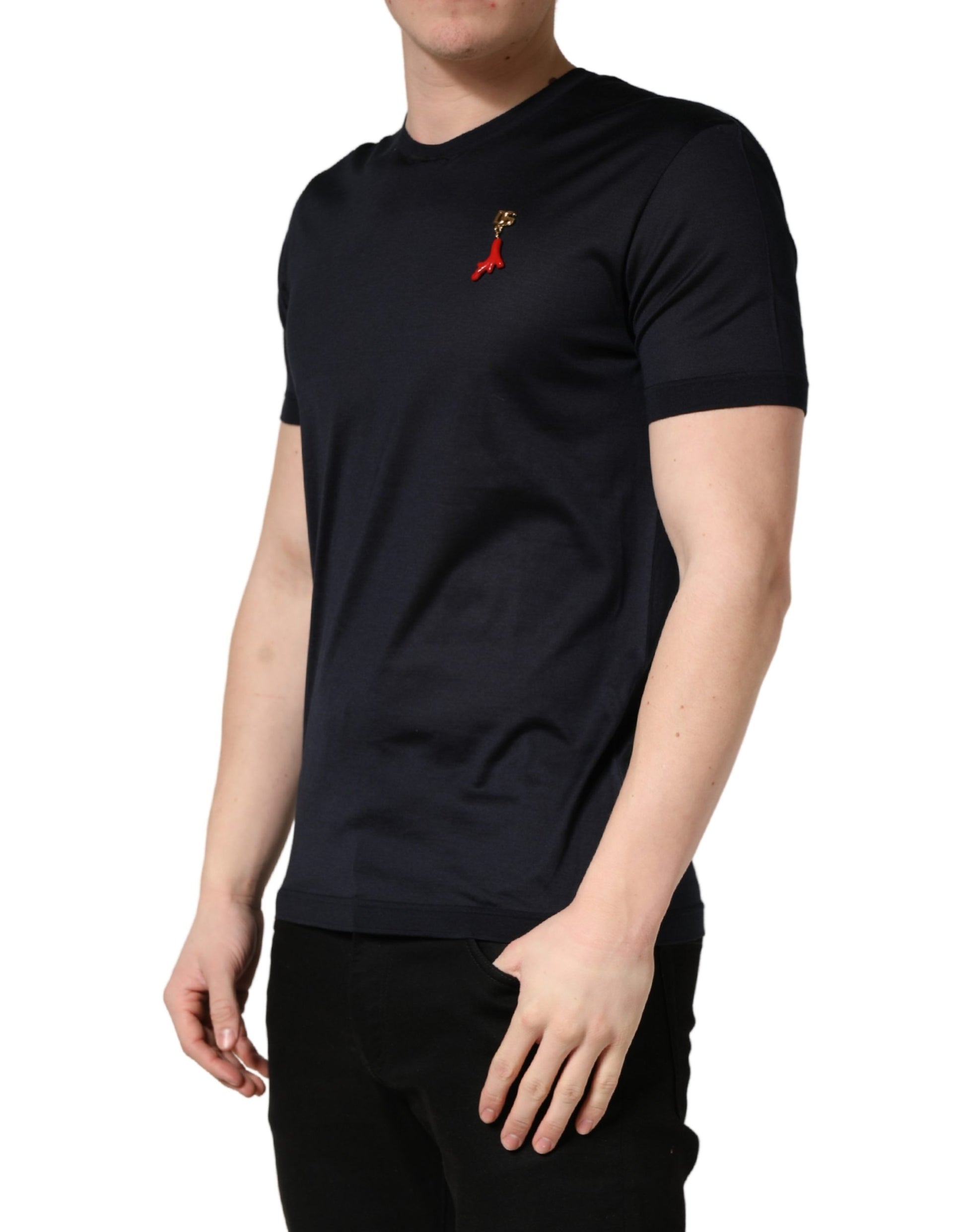 Dolce & Gabbana Dark Blue DG Logo Silk Men Crew Neck T-shirt