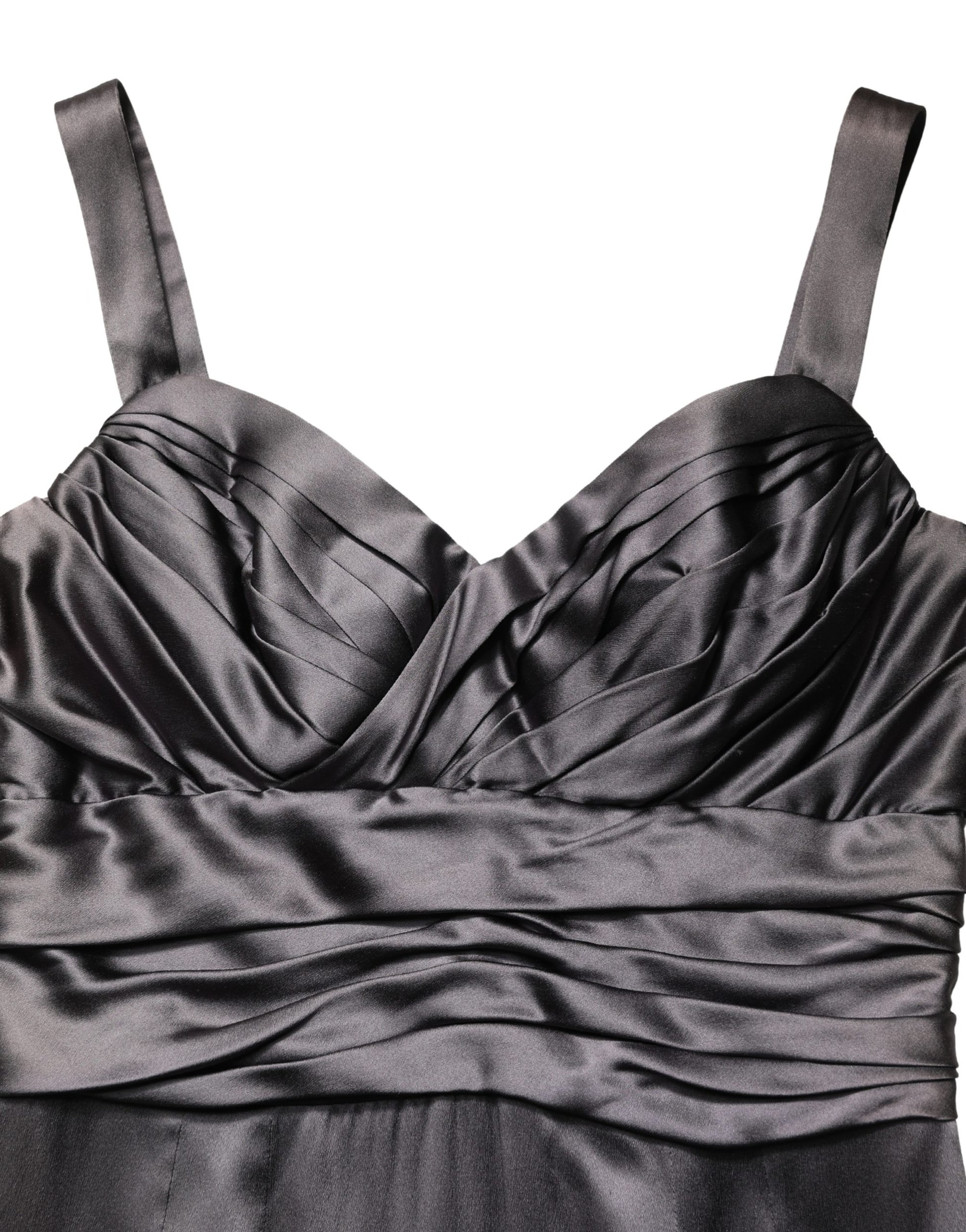 Dolce & Gabbana Black Satin Sleeveless Sweetheart Dress