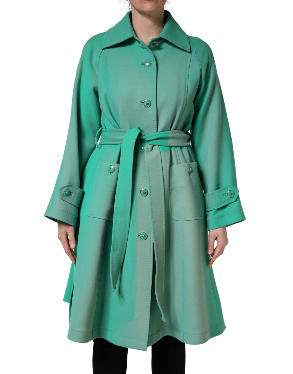 Veste-Trench Vert Ceinturée Boutonnée Dolce & Gabbana