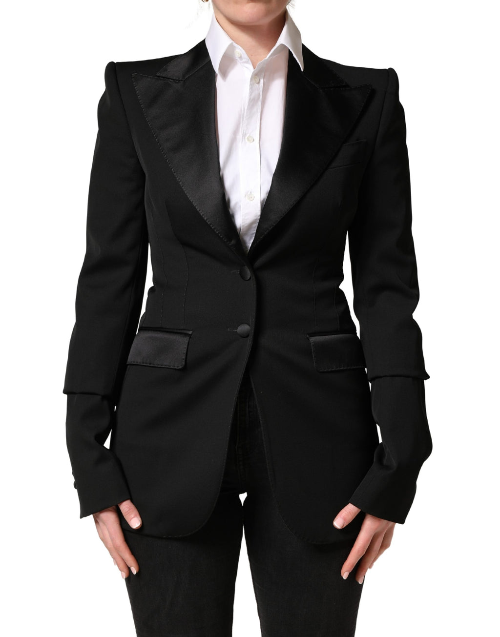 Veste blazer droite en laine noire Dolce & Gabbana