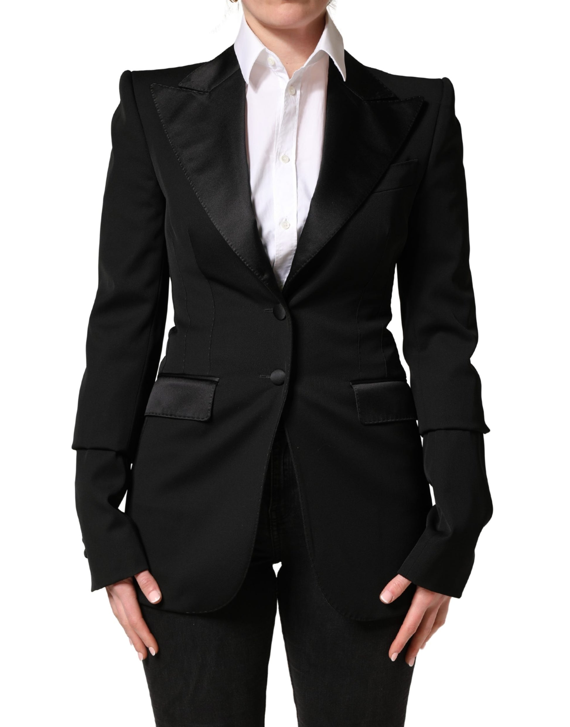 Veste blazer droite en laine noire Dolce & Gabbana