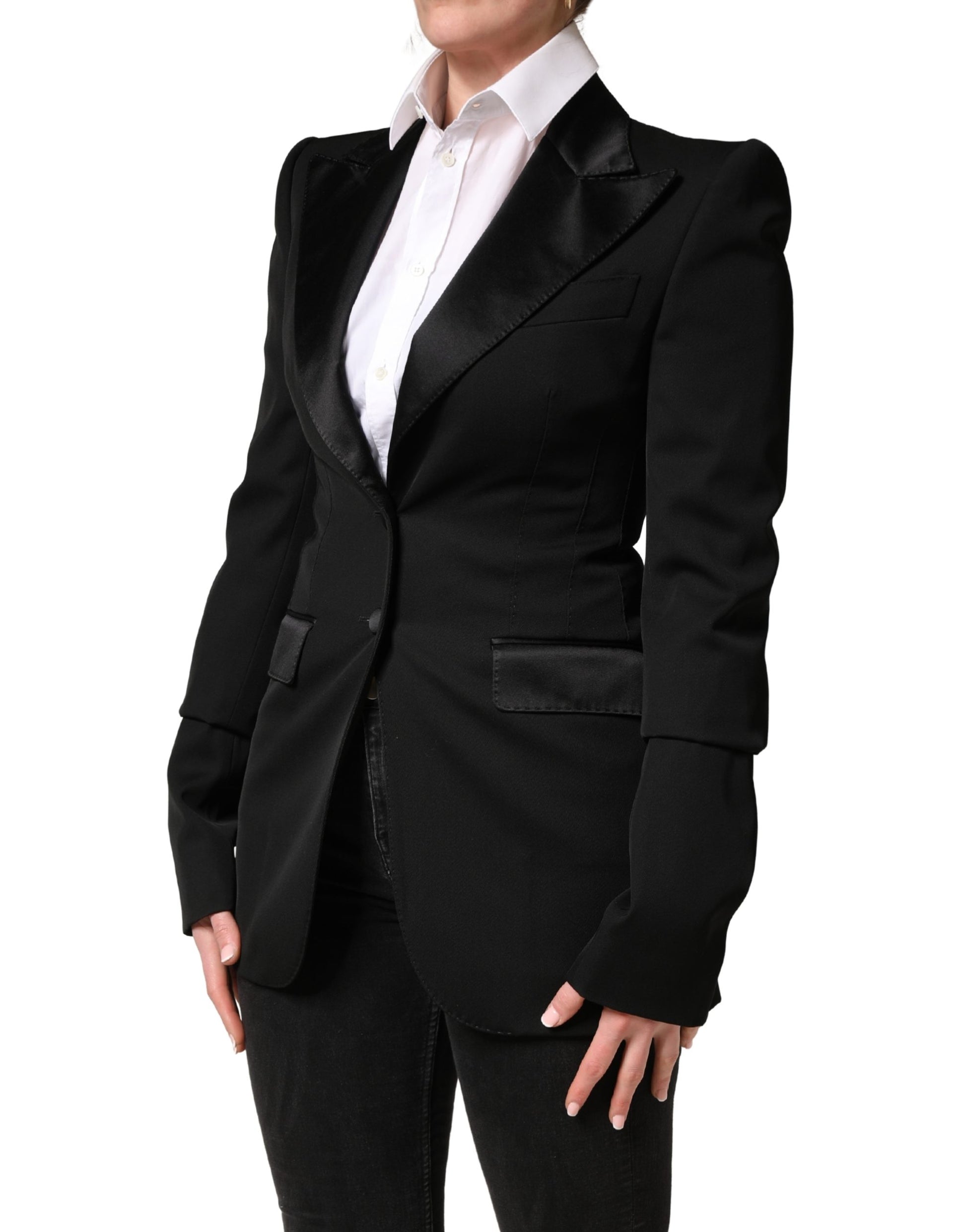Veste blazer droite en laine noire Dolce & Gabbana