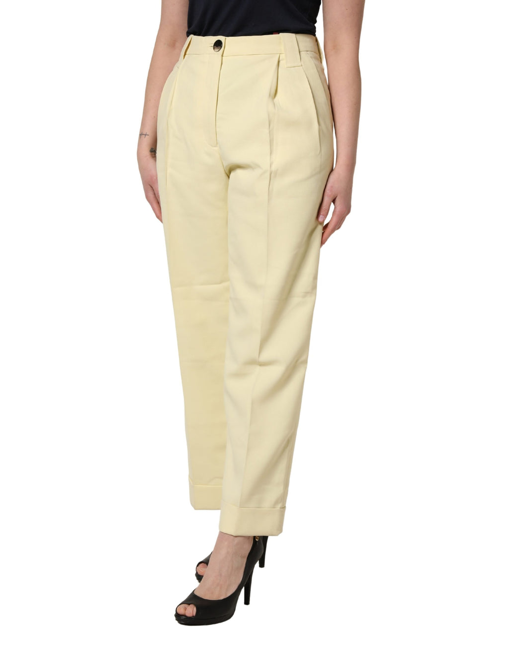 Pantalon plissé droit taille haute jaune Ganni