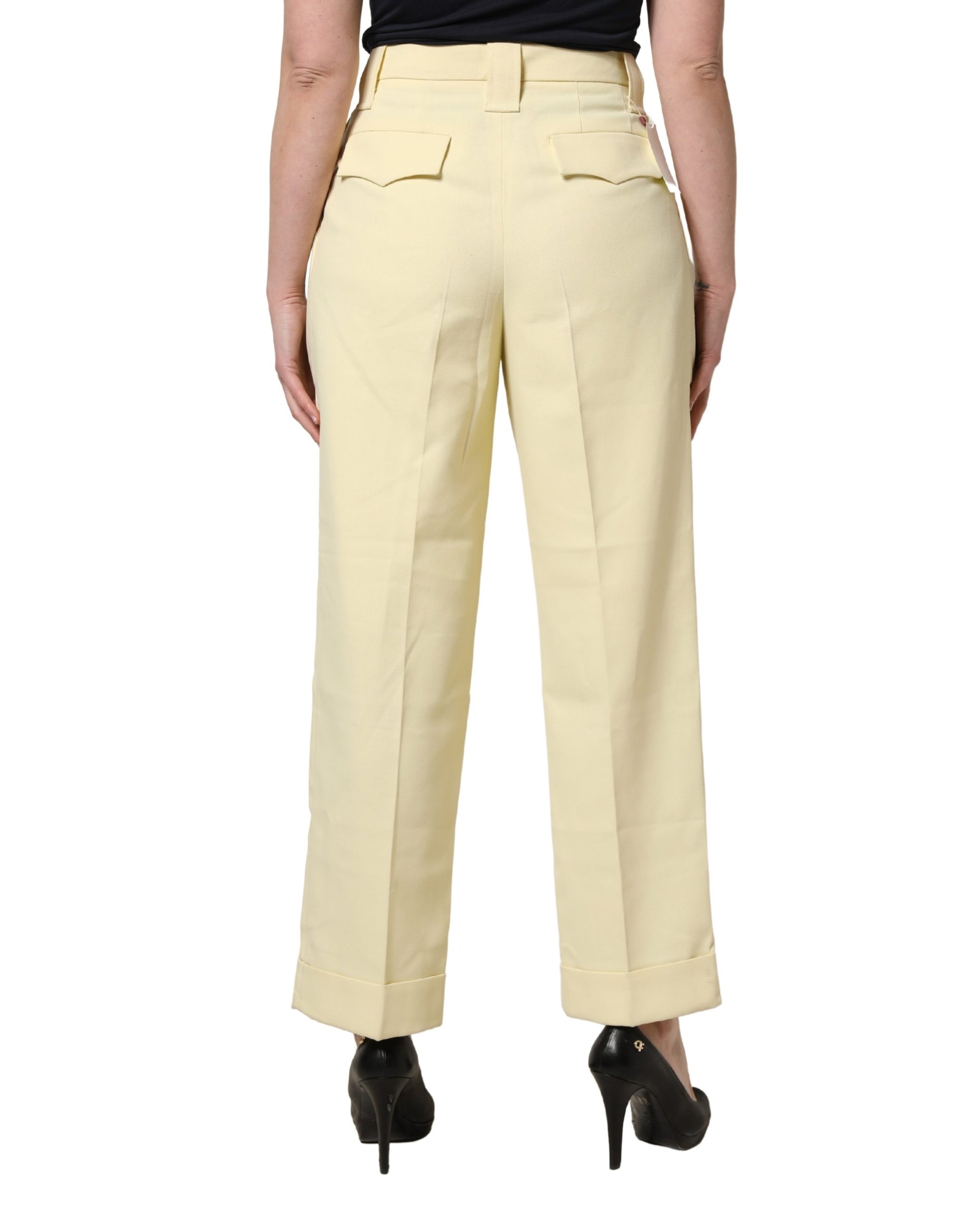 Pantalon plissé droit taille haute jaune Ganni