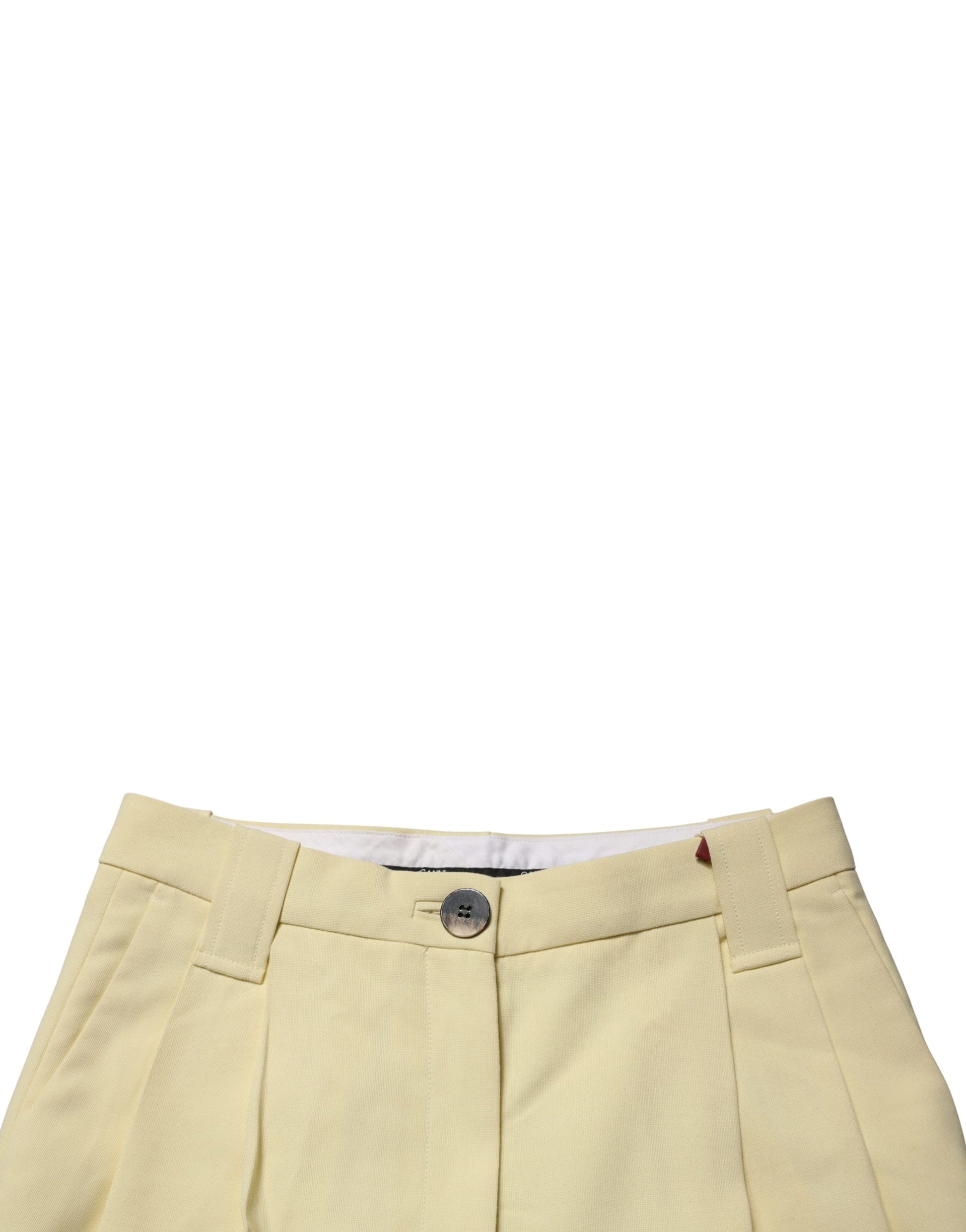 Pantalon plissé droit taille haute jaune Ganni
